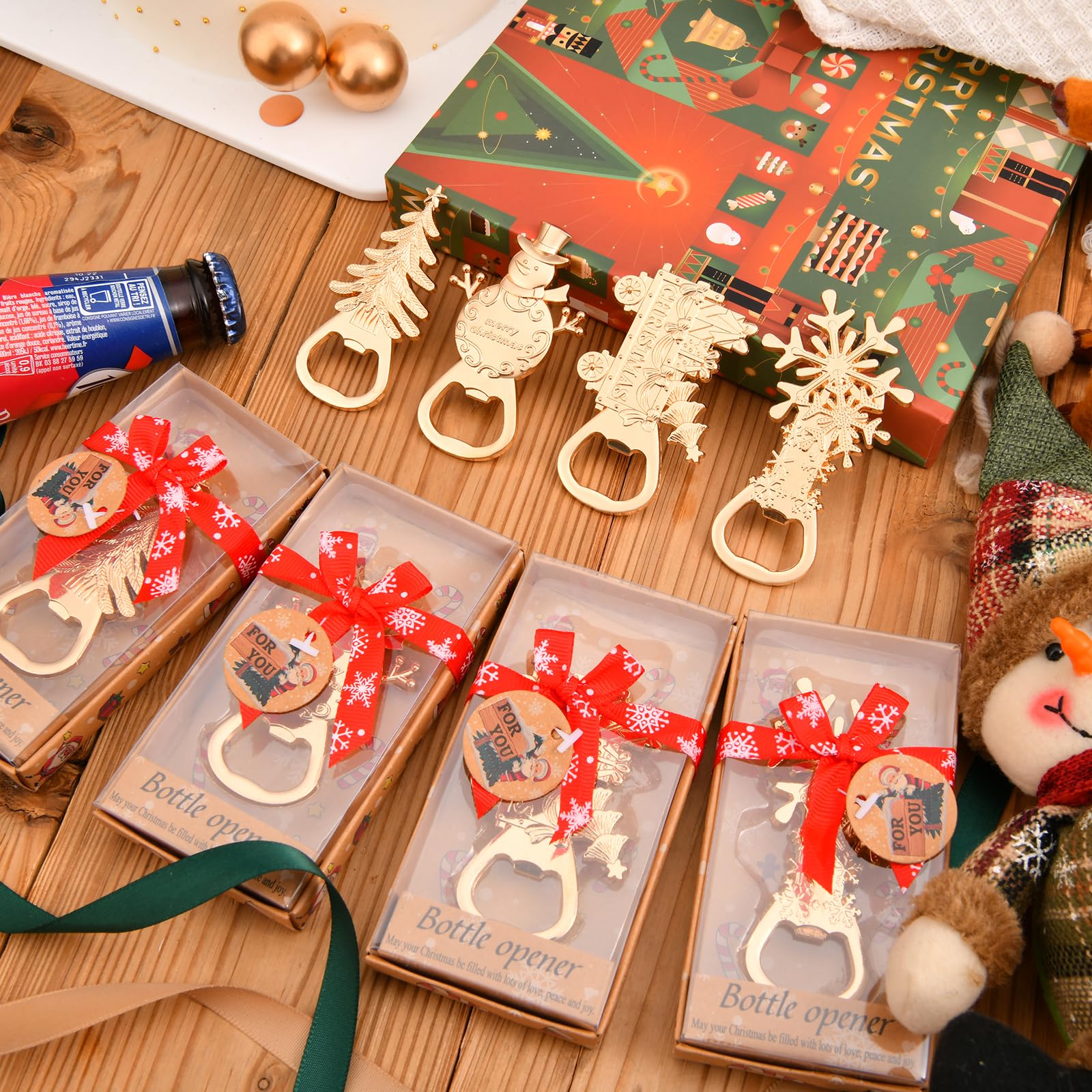 wxfdac 4-in-1 Christmas bottle opener gift box; ready-to-gift packaging.