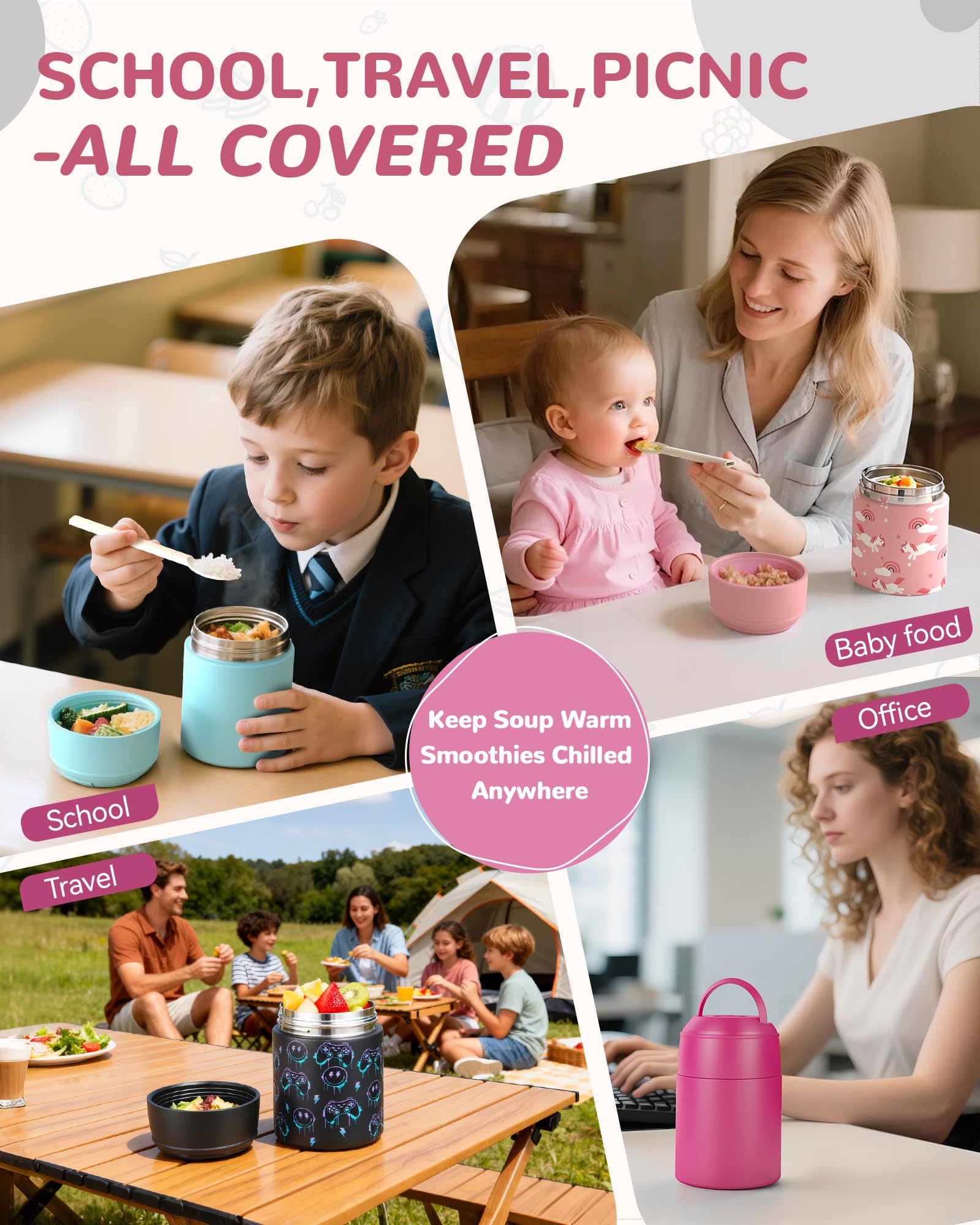 WXXM easy-fill and easy-clean wide diameter fits lunch bags.