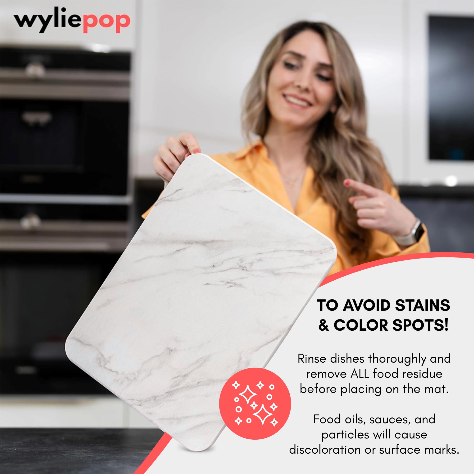 Wyliepop diatomaceous-earth mat, highly absorbent for drying dishes and glassware.