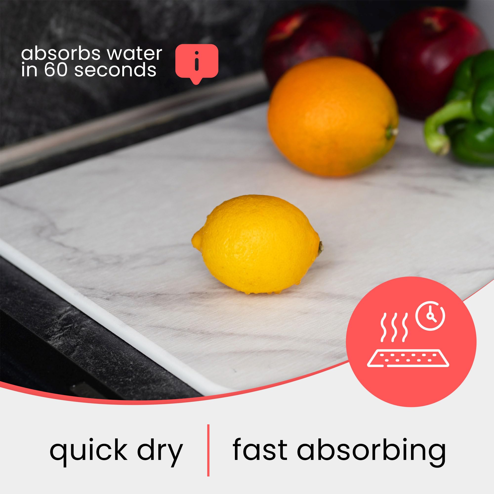 Wyliepop drying stone with towel included, faster drying at kitchen prep area.