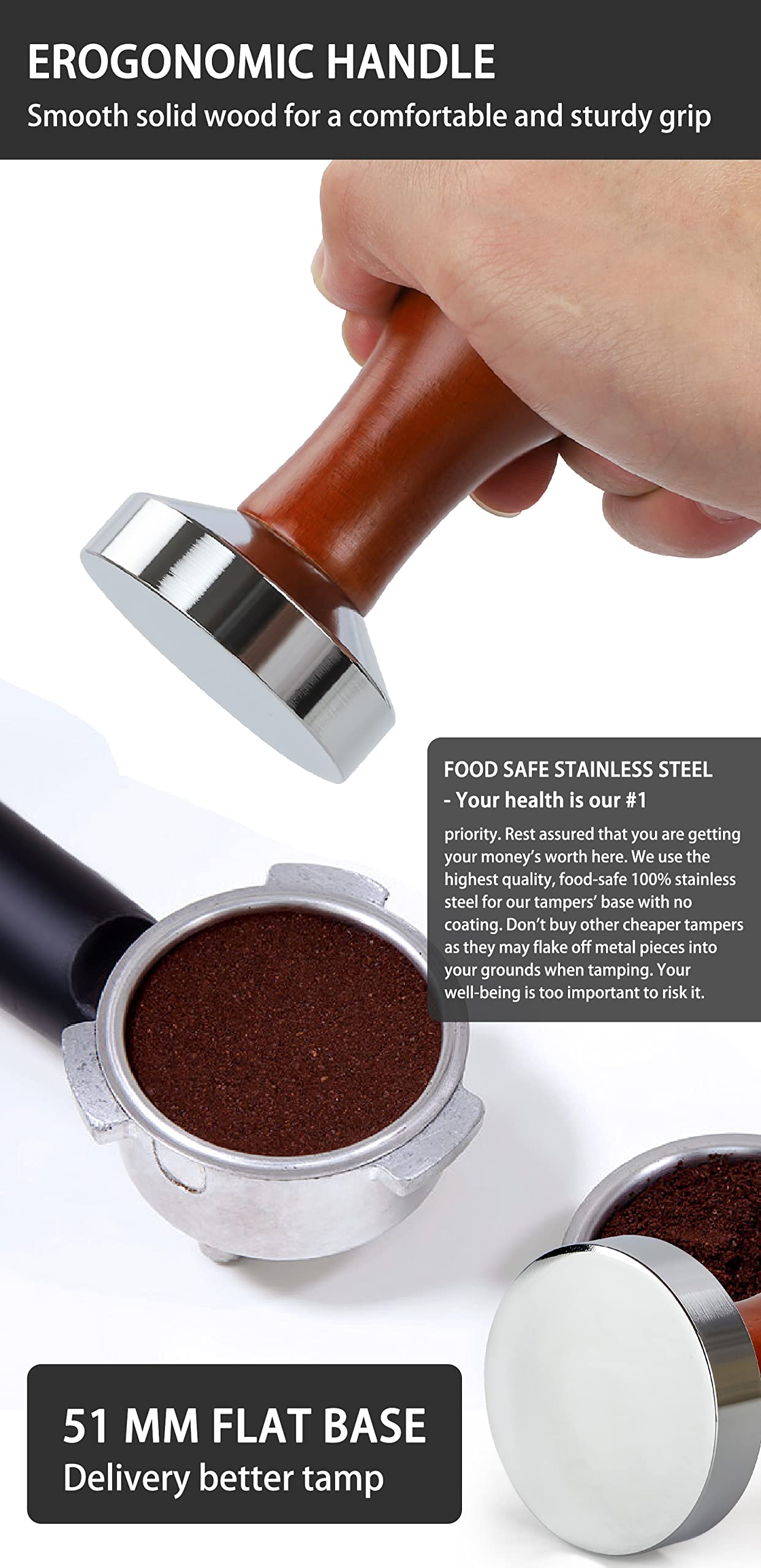 wylosua tamper with blue accent highlights ergonomic design for control