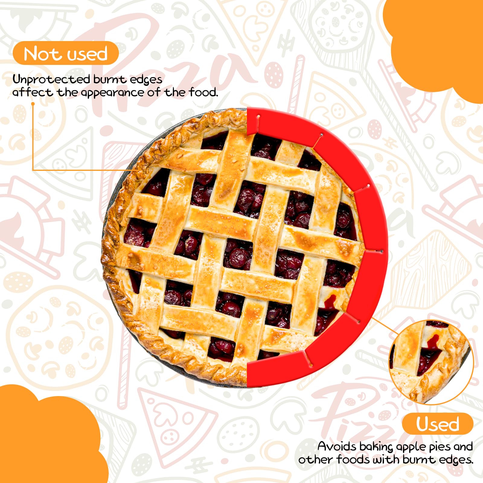 WYMECT red silicone shield provides reusable protection for pies and pizzas.
