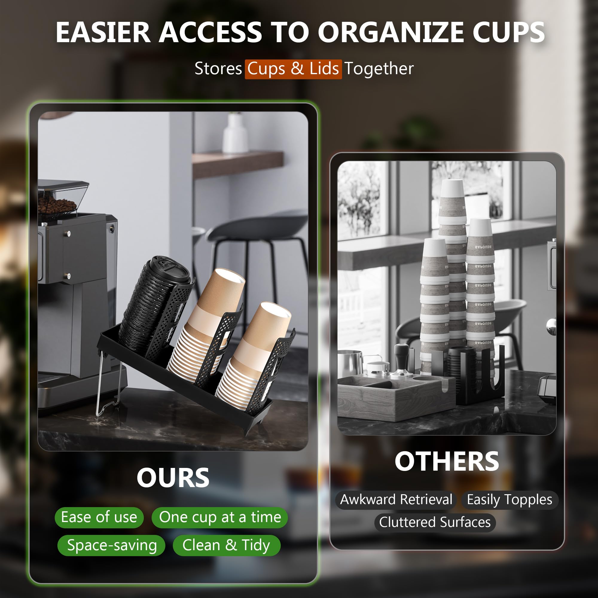 Wymulot cup dispenser used for lid and cup storage in compact design