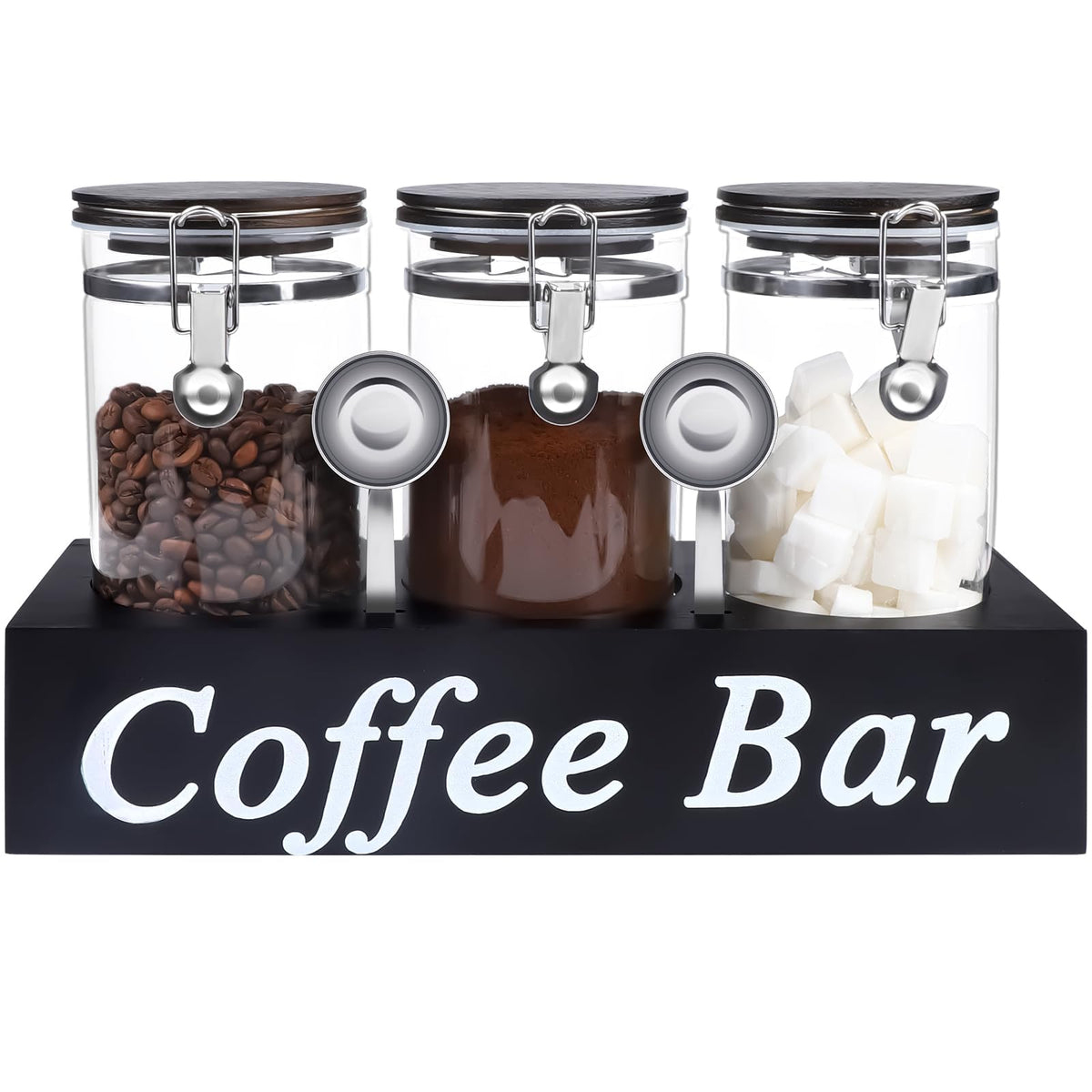 WYTAOHZL 3PCS glass coffee containers with shelf and 54 oz capacity.
