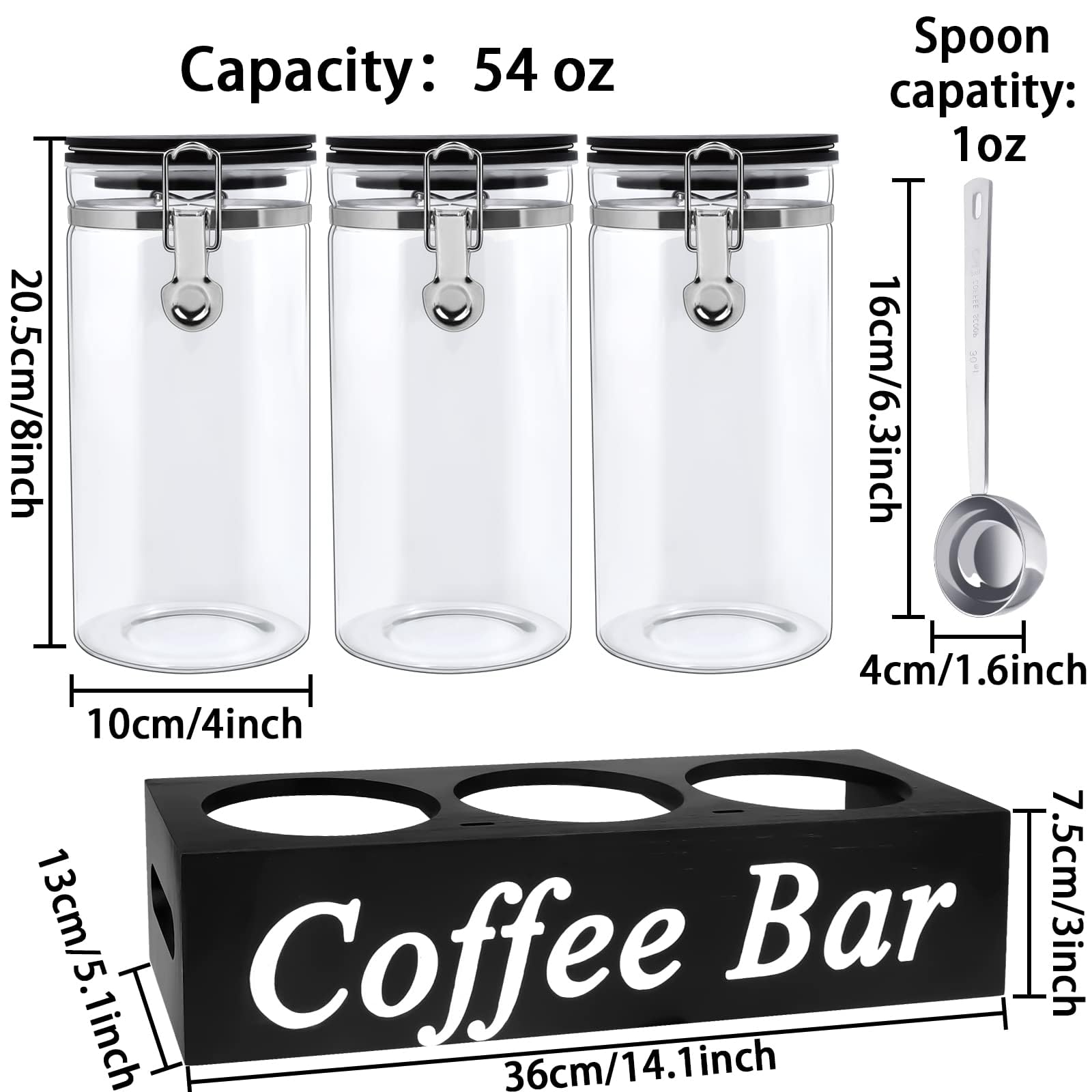 WYTAOHZL glass canisters with wood lids and airtight seals.