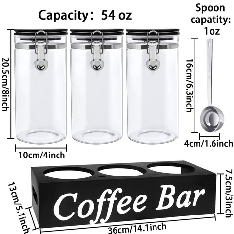 WYTAOHZL glass canisters with wood lids and airtight seals.
