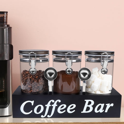WYTAOHZL wooden shelf for coffee containers on a counter.