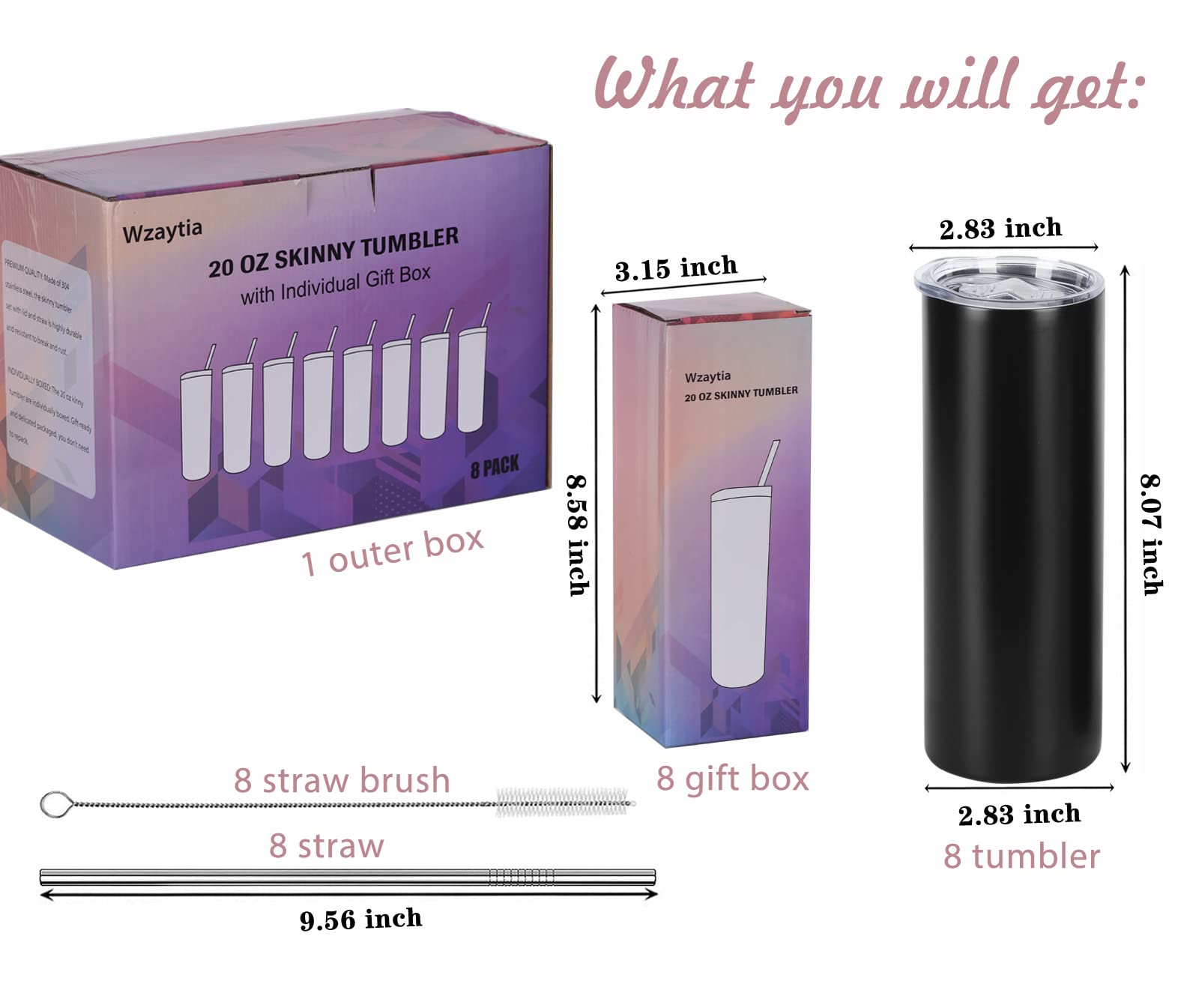 Wzaytia 20oz straight tumbler pack with straws for quick sipping.