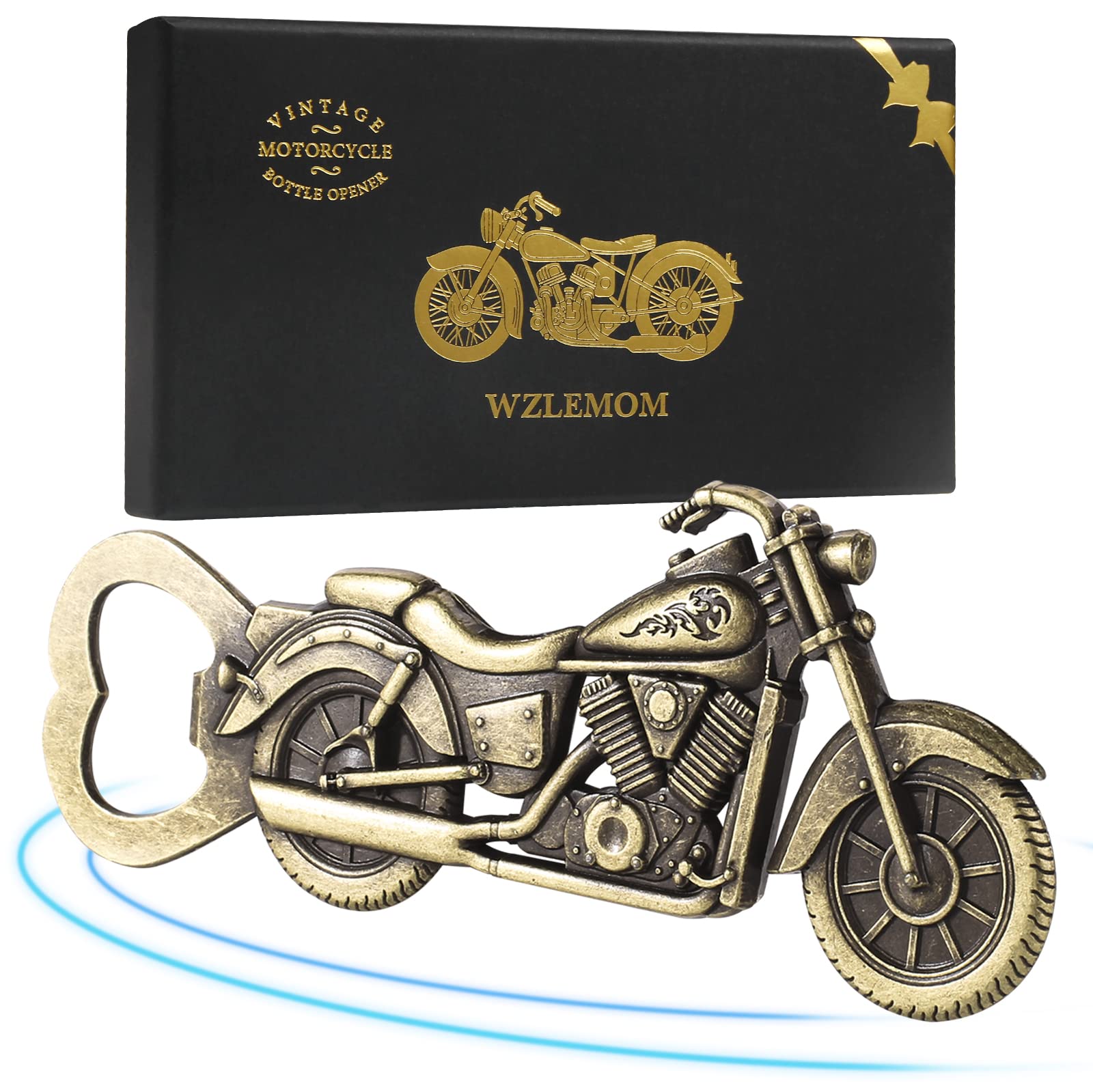 WZLEMOM motorcycle bottle opener in chrome finish, ideal for home bars and gatherings