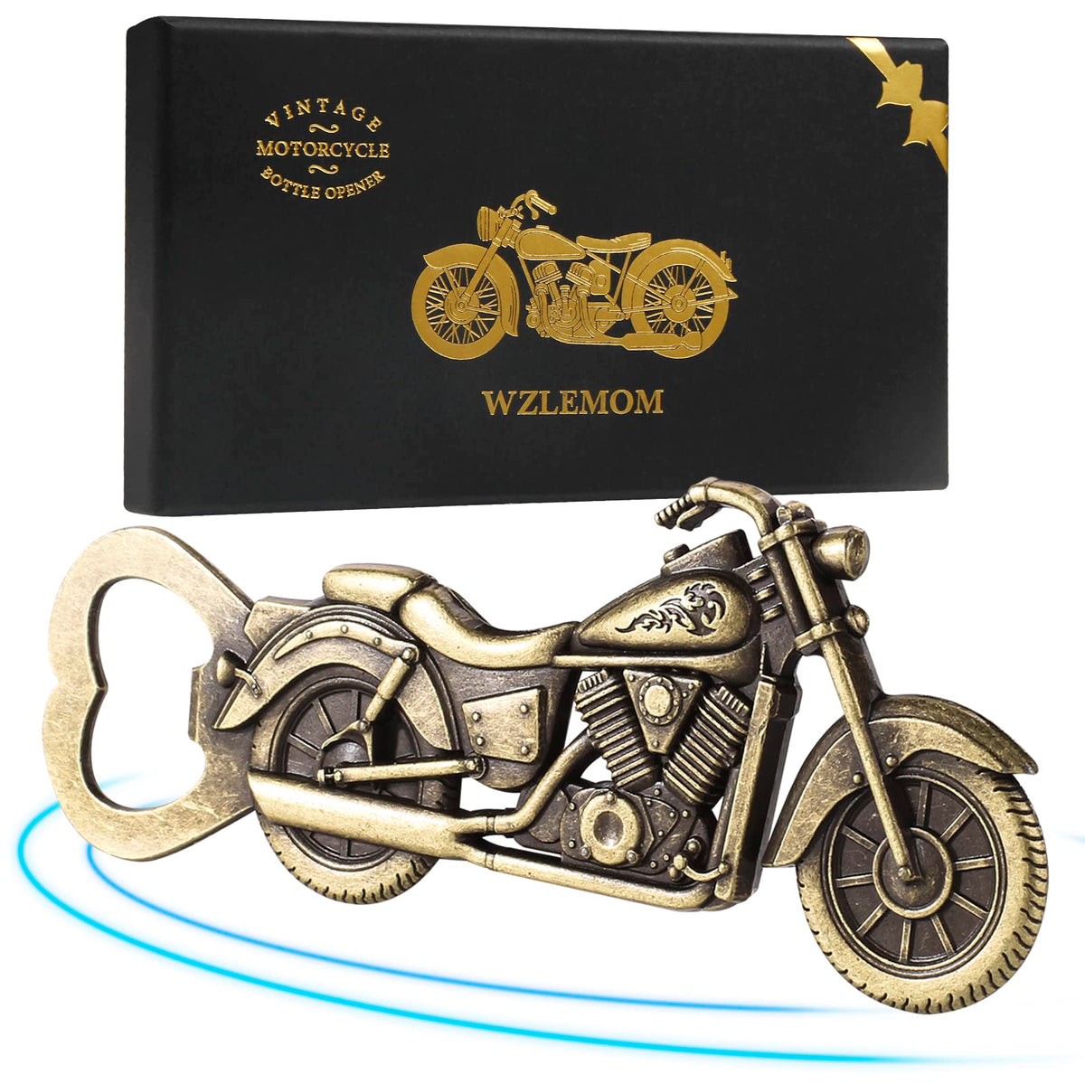 WZLEMOM motorcycle bottle opener in chrome finish, ideal for home bars and gatherings