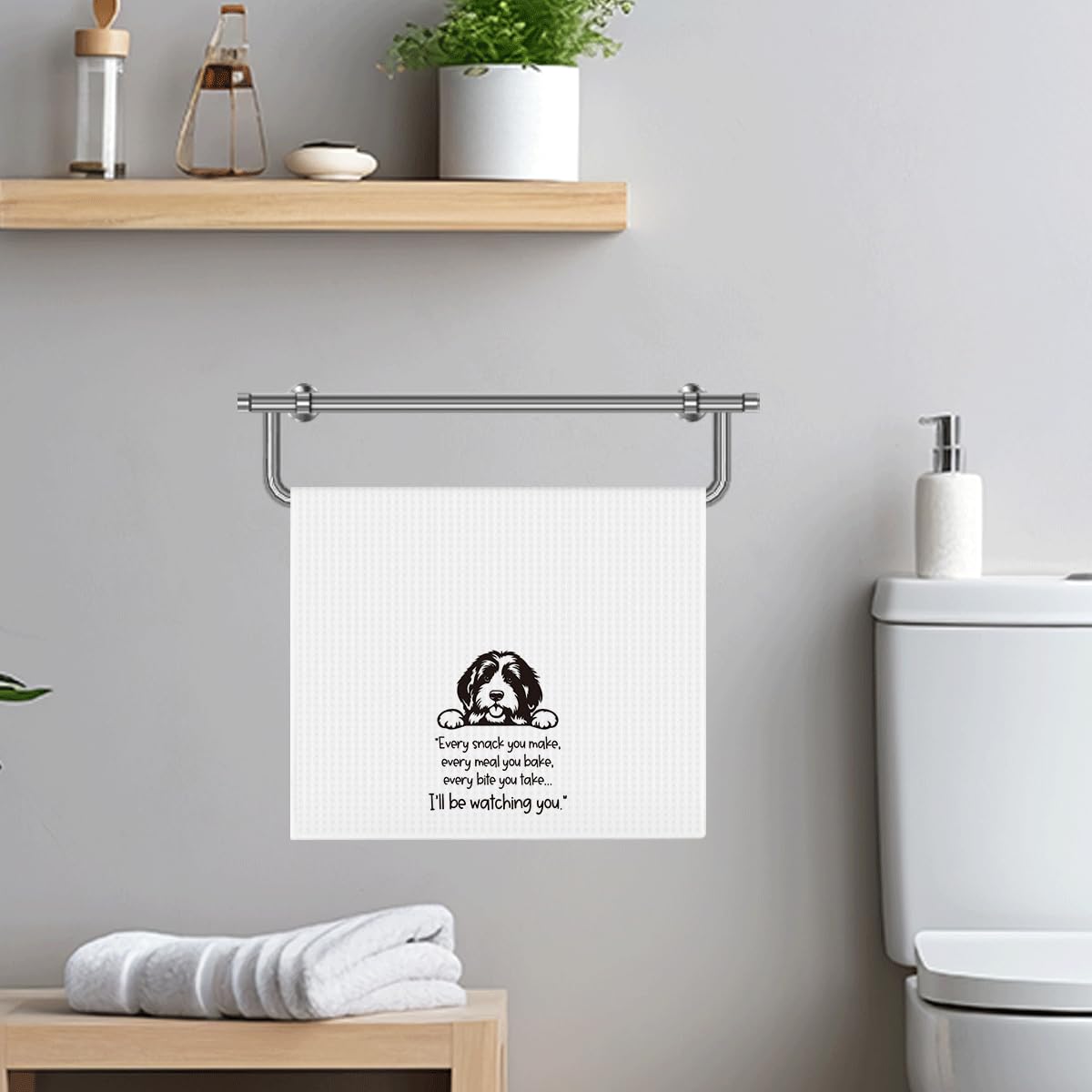 Wzotiy Bernedoodle gift kitchen towel makes a cheerful, practical present.