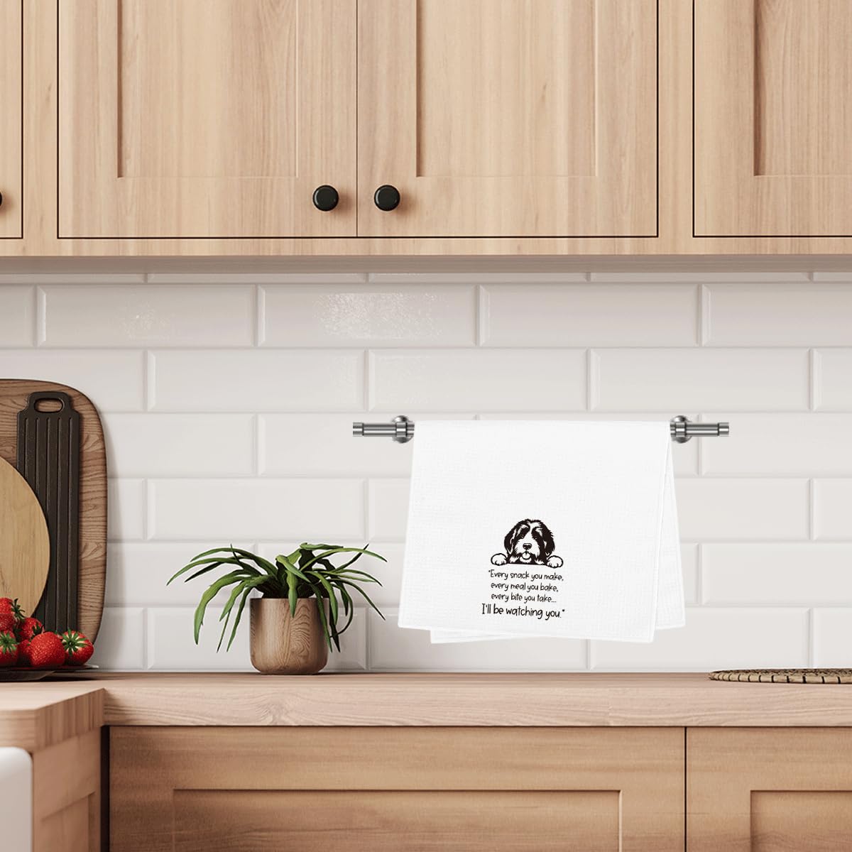 Wzotiy oven-handle display towel keeps counters bright and accessible.