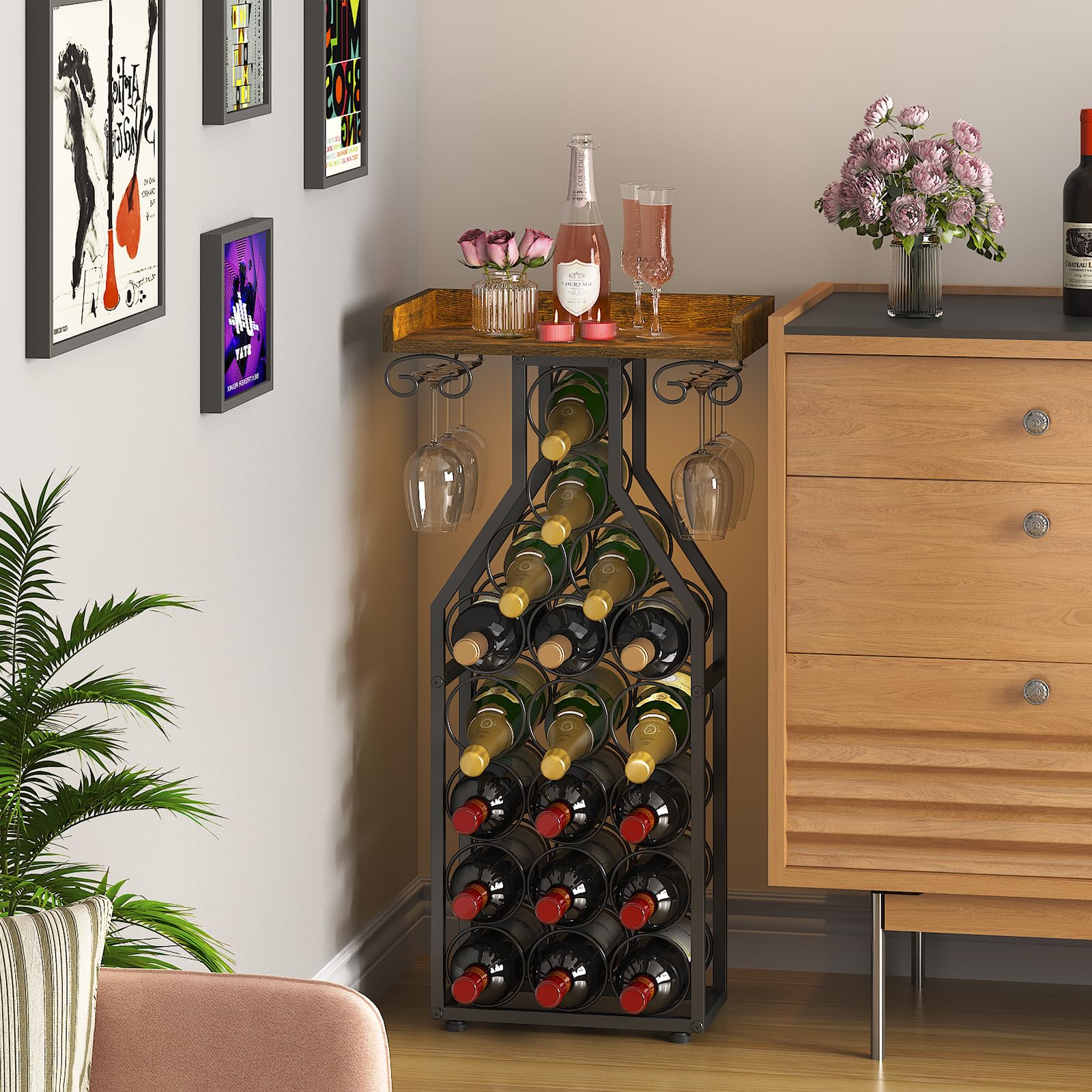 X-cosrack 19-bottle storage layout fits a compact home bar.