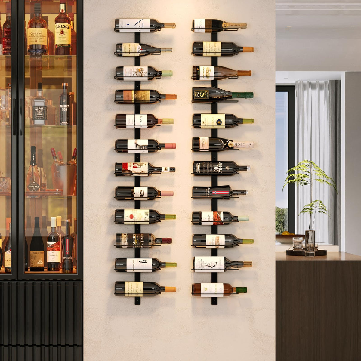 X-cosrack 24-bottle wall rack assembly for stylish wine display.