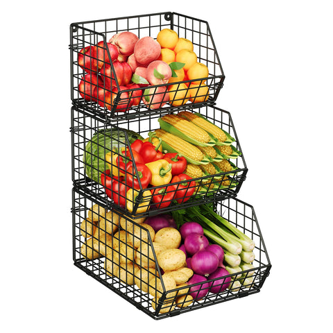 X-cosrack 3-tier stackable wire basket for pantry organization and easy access.