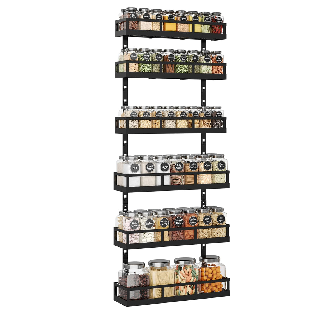 X-cosrack 6-tier spice rack mounted on wall keeps jars organized and accessible