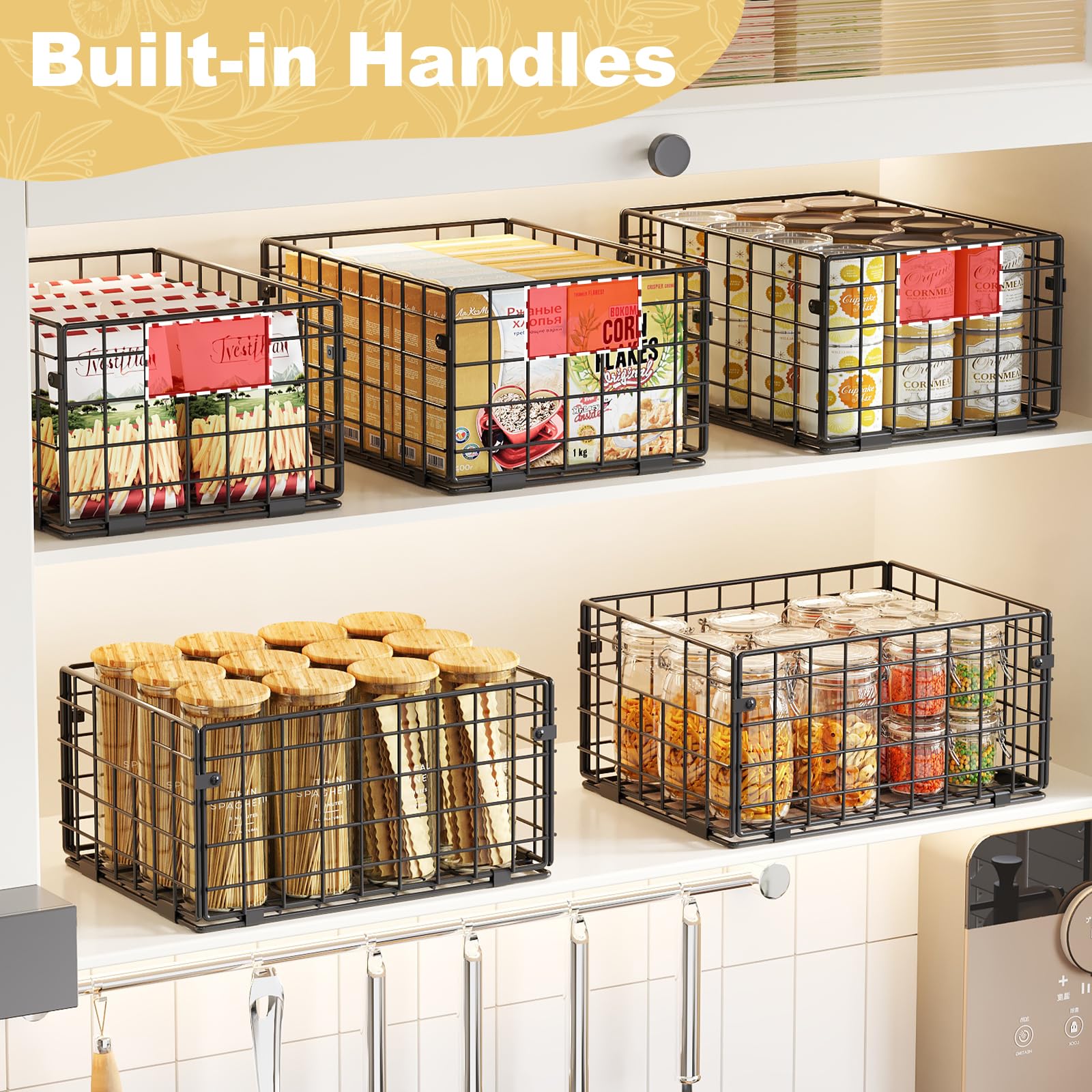 X-cosrack foldable basket with handles for easy lifting from shelves.