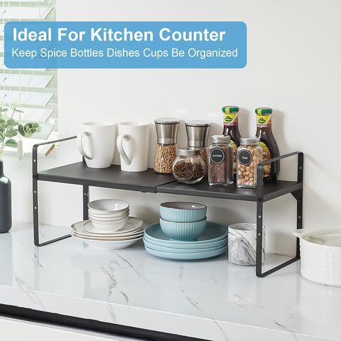 X-cosrack countertop organization ideal for dishes and spices.