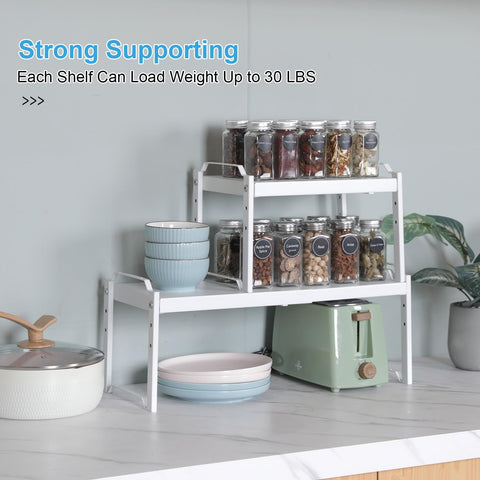 X-cosrack cup and dish storage on shelf, organized and easy to reach