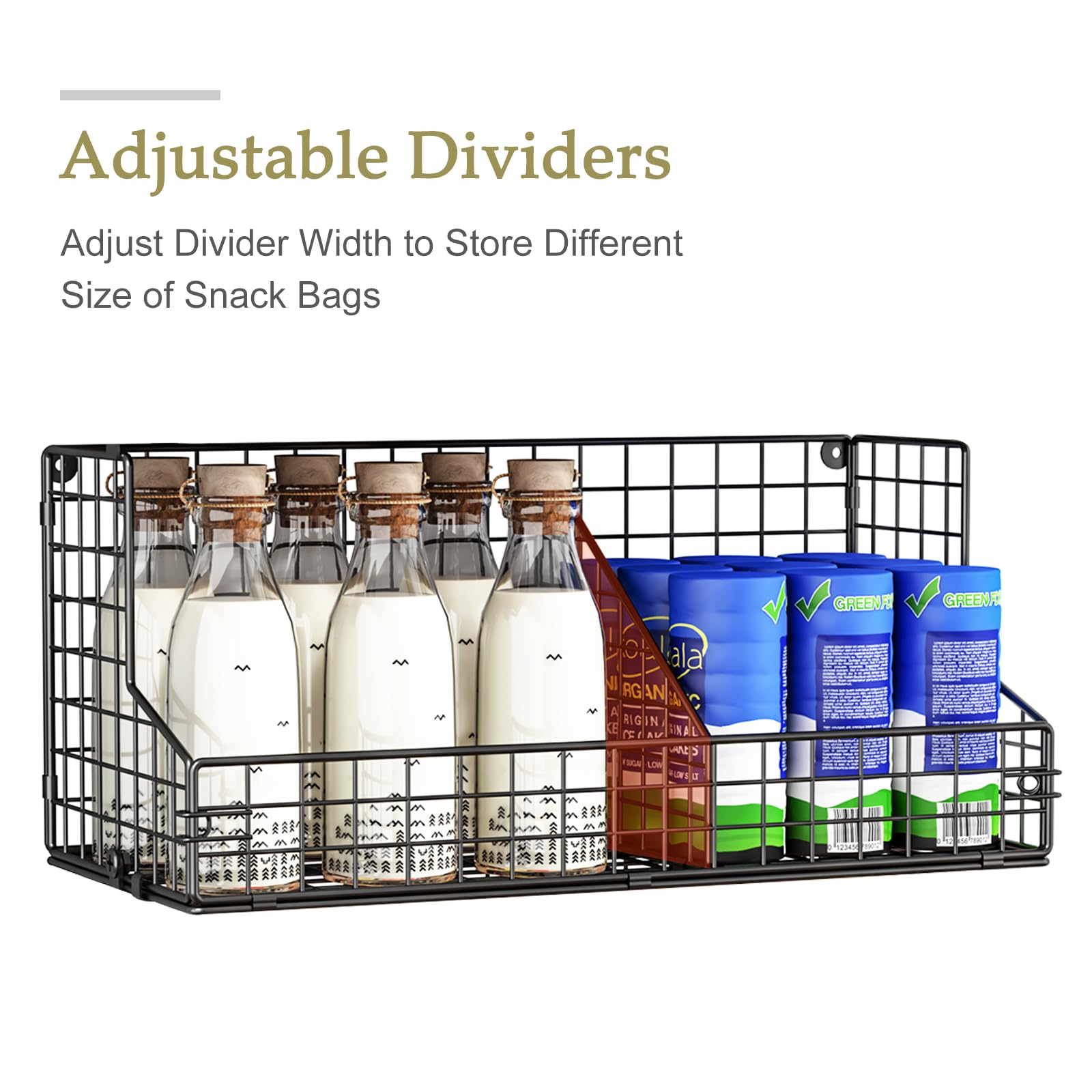 X-cosrack adjustable dividers snack basket showing contents visibility