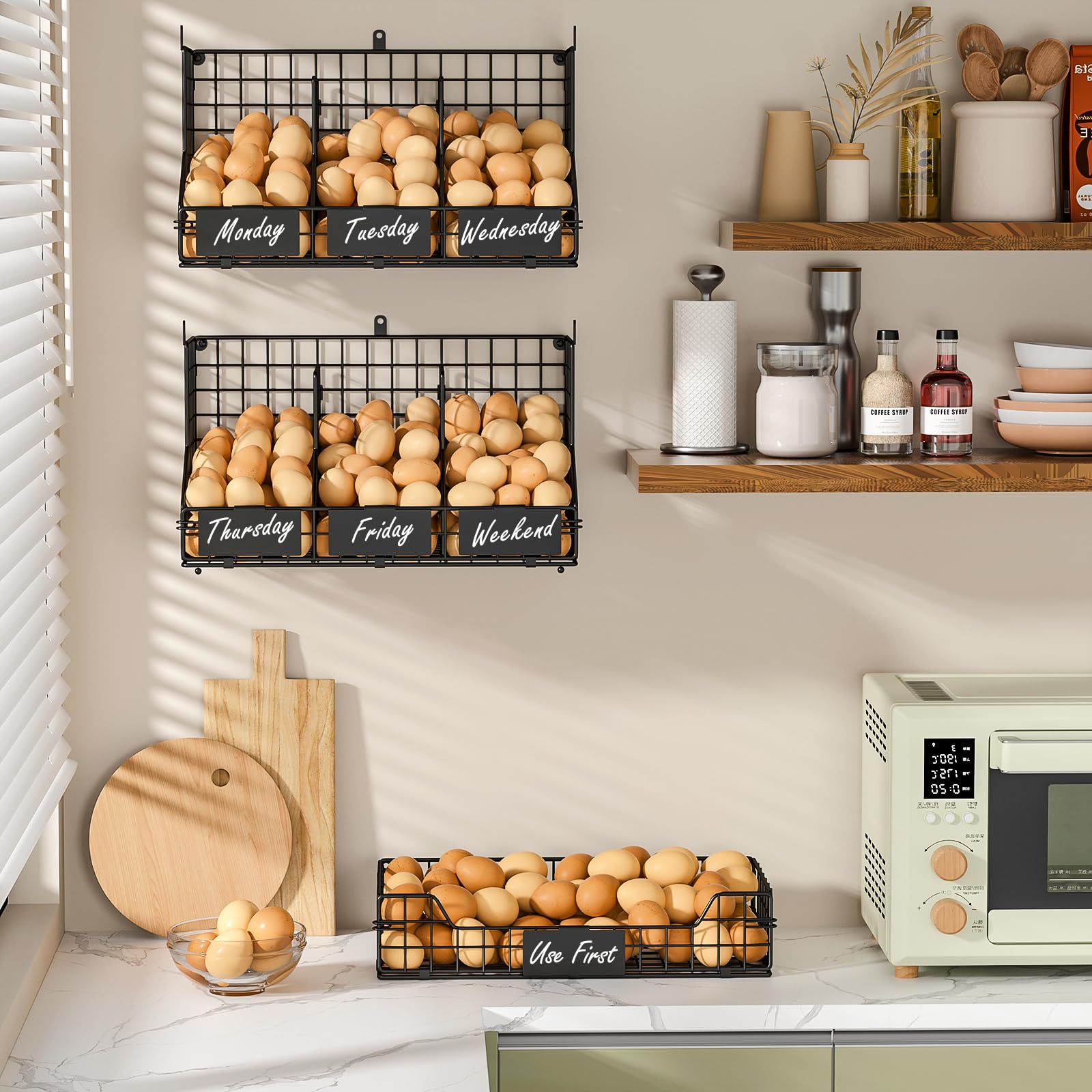 X-cosrack dividers showing 4 adjustable sections for eggs.