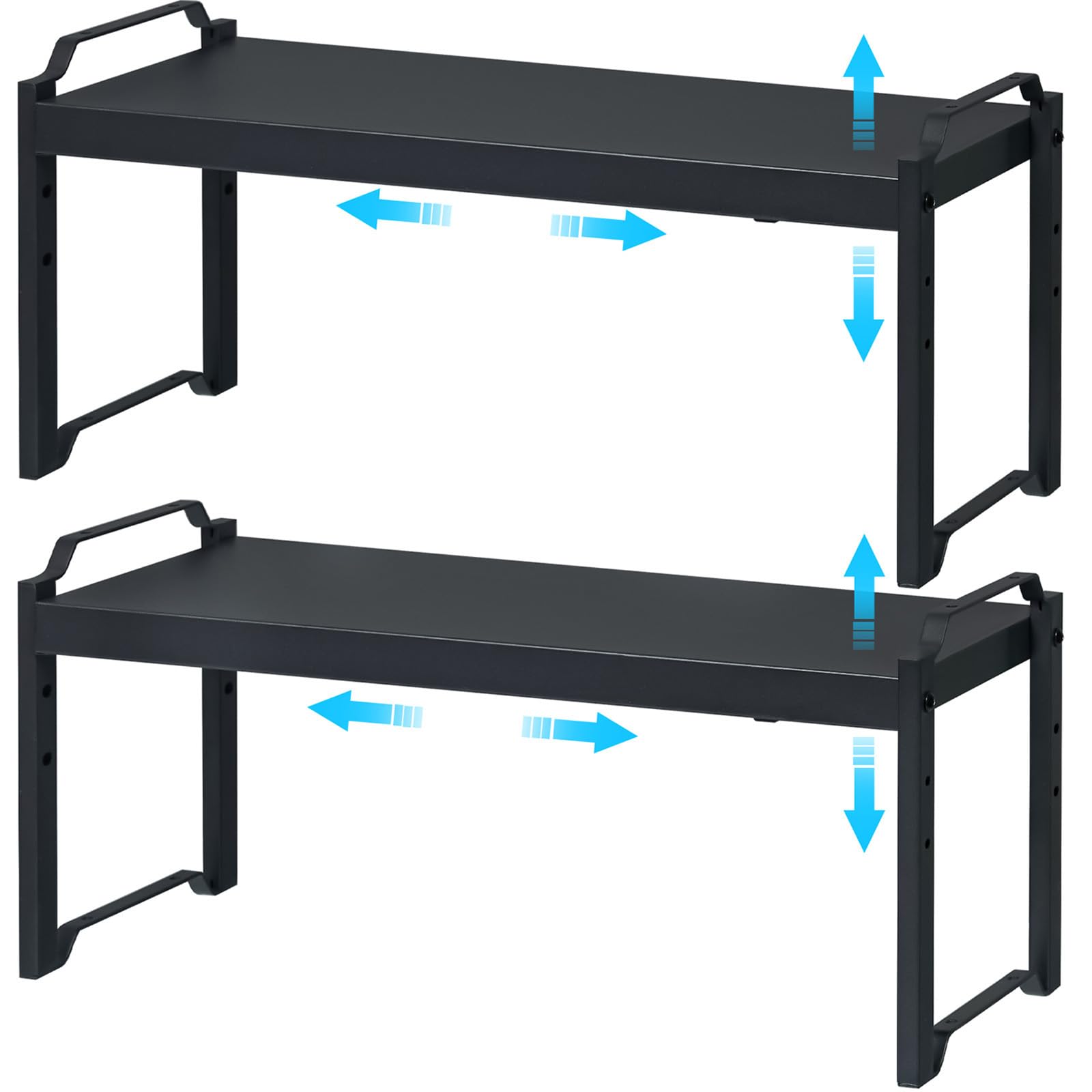 X-cosrack expandable shelf in cabinet shows adjustable length for pantry organization