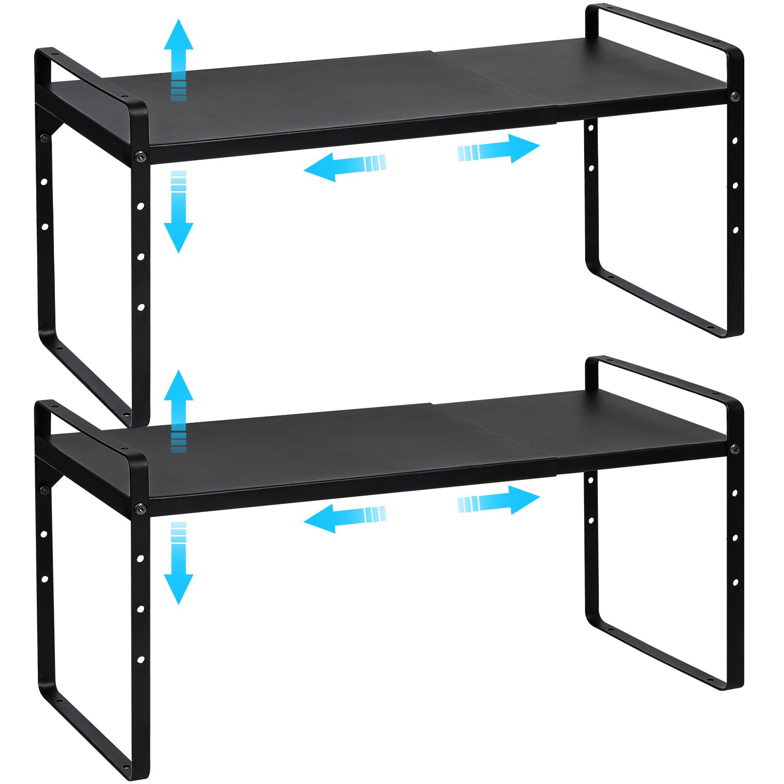 X-cosrack expandable shelf front view enables flexible cabinet organization.