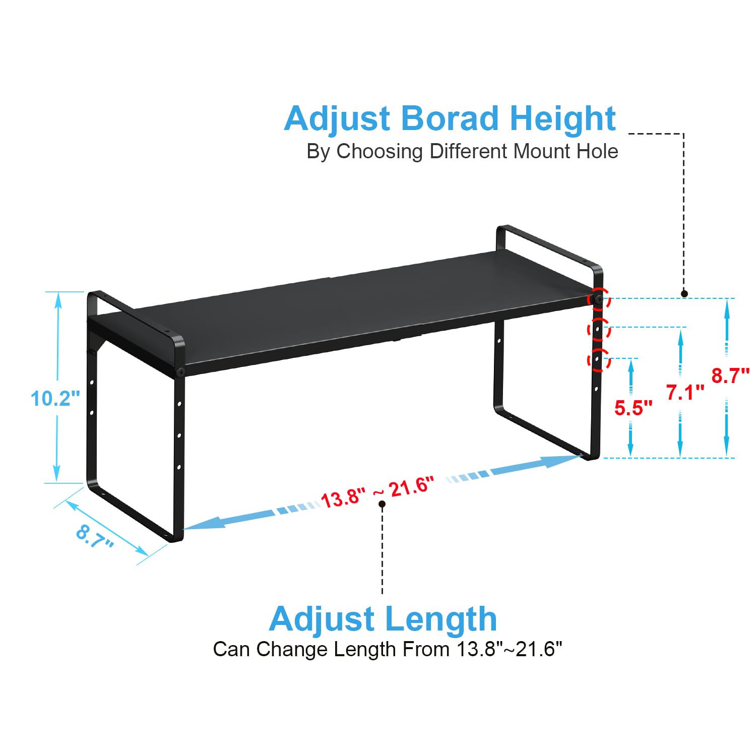 X-cosrack expandable shelf side view shows length adjustment for fit.