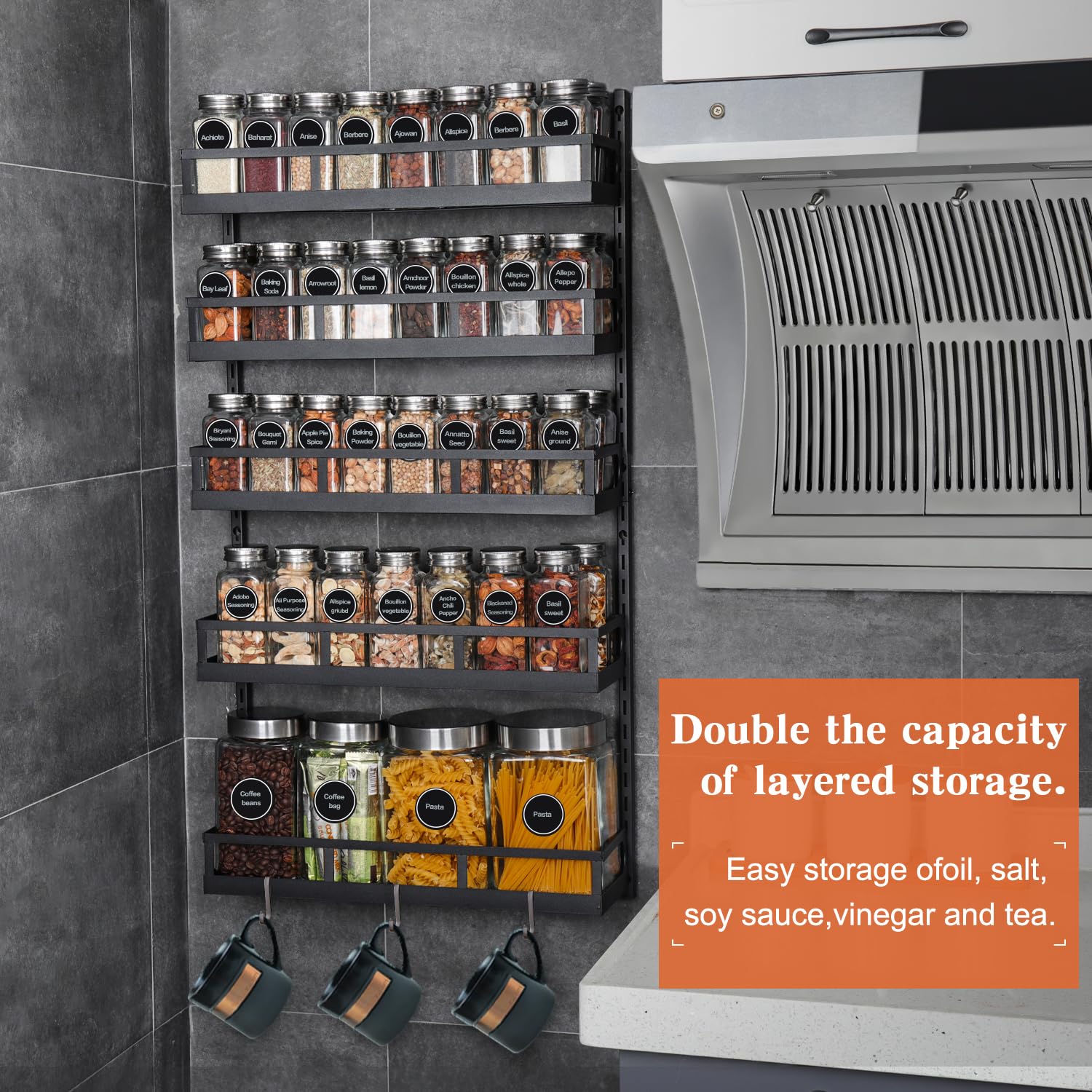 X-cosrack large capacity holds many spice jars at a glance