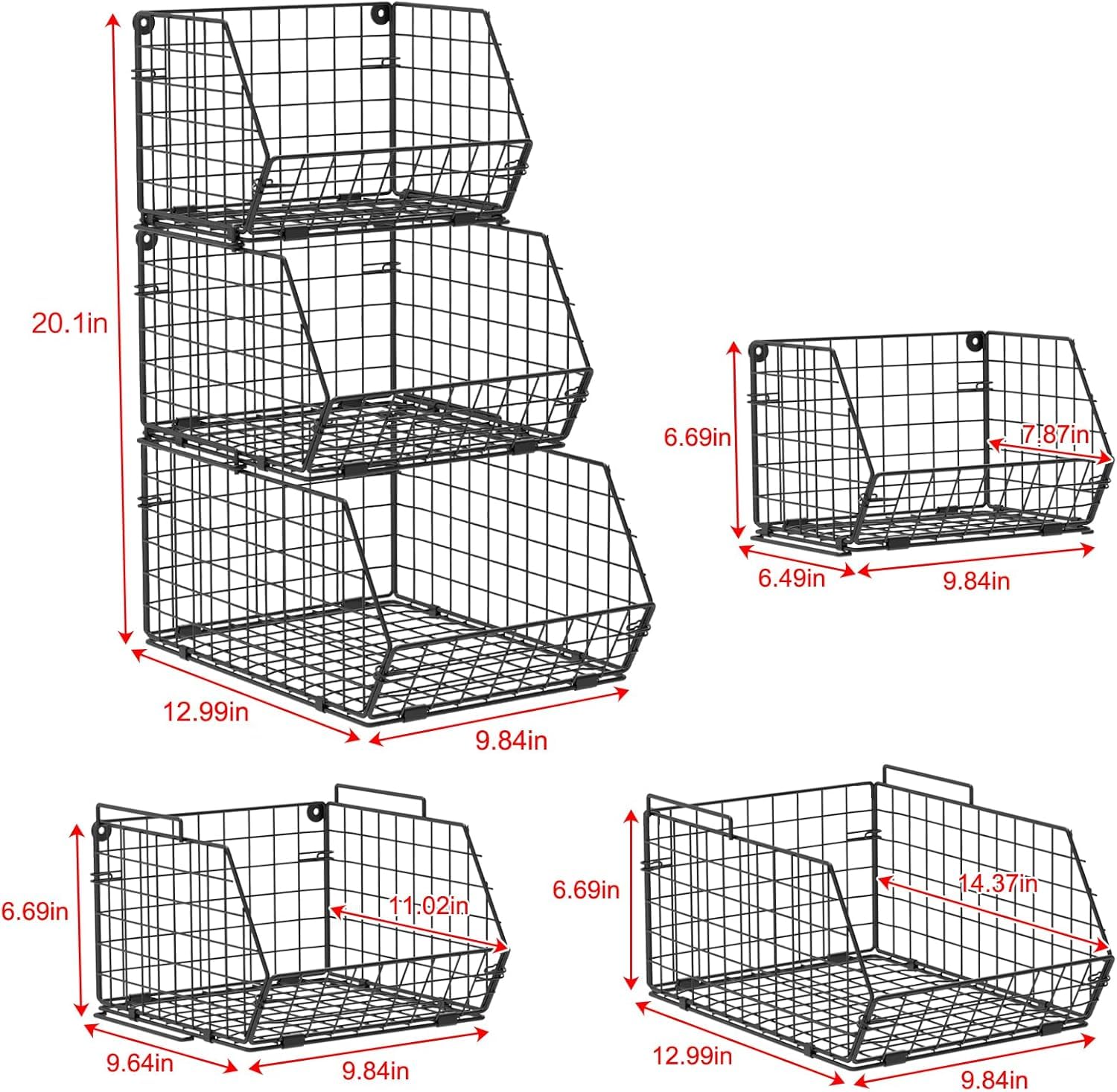 X-cosrack large, medium, and small baskets for hierarchical storage.