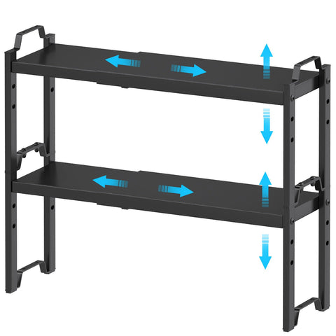 X-cosrack narrow expandable shelf extended to fit wider cabinet spaces.