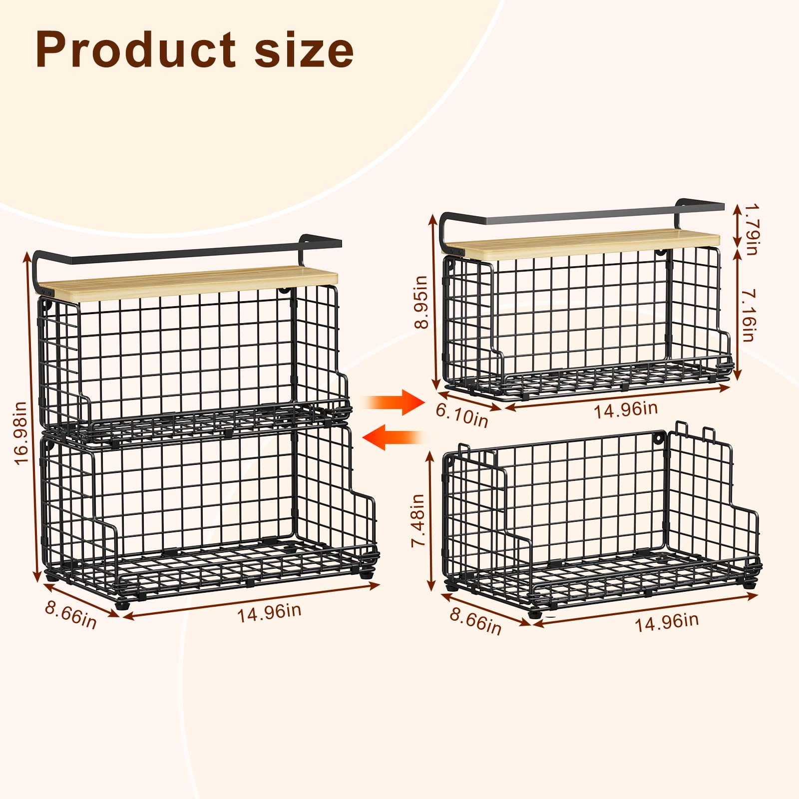 X-cosrack three-basket setup on counter or cabinet offers flexible organization.