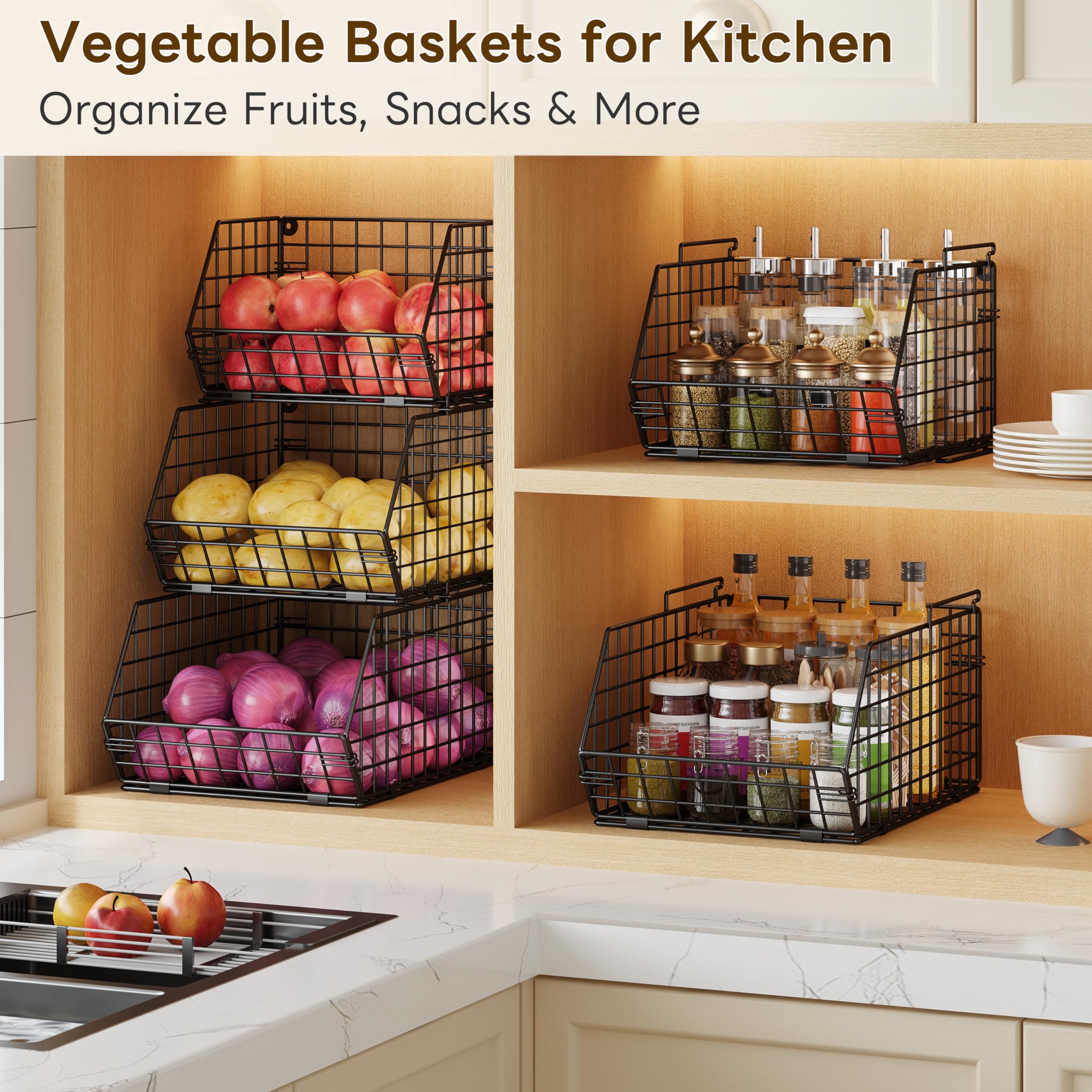 X-cosrack multi-purpose basket for snacks, cans, and pantry items.