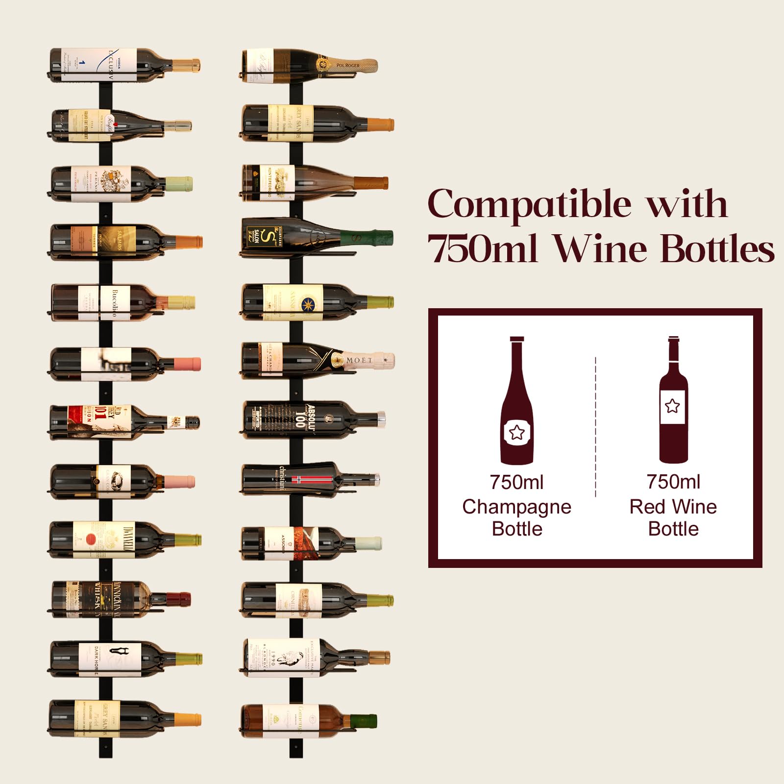 X-cosrack space-saving wall mount optimizes room for wine collection.