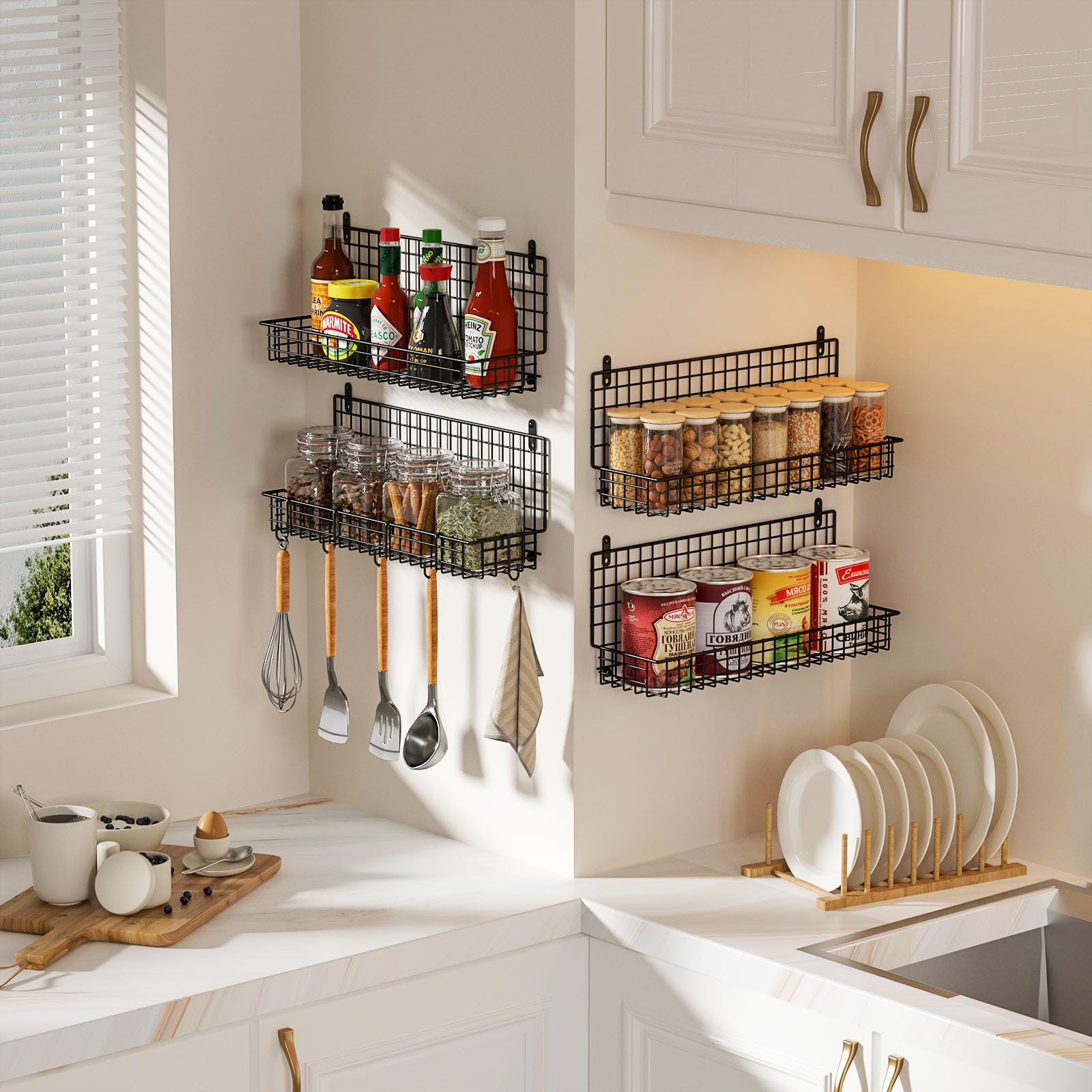 X-cosrack holds up to 80 jars, maximizing kitchen storage and reducing search time