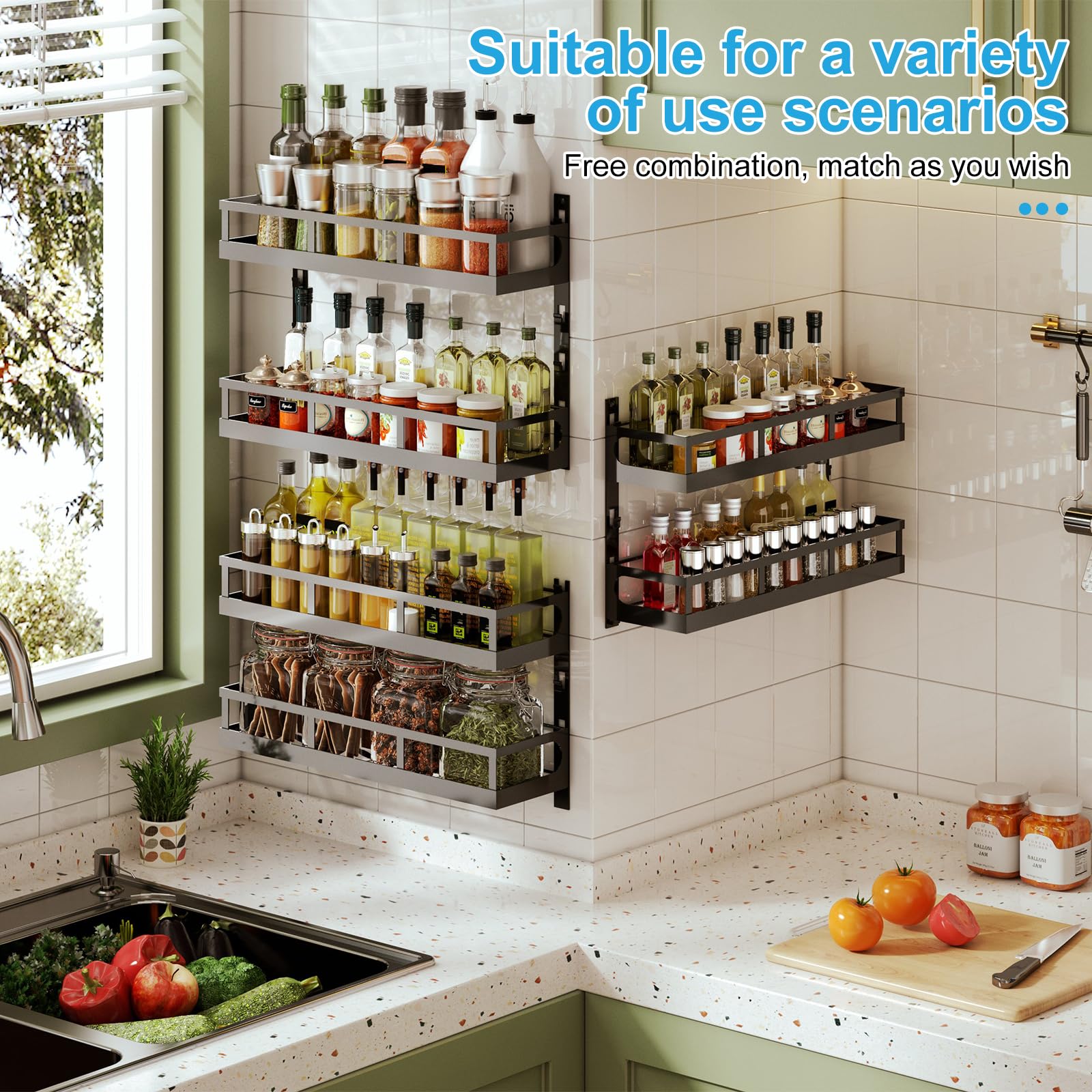 X-cosrack small-basket section holds petite jars for quick access