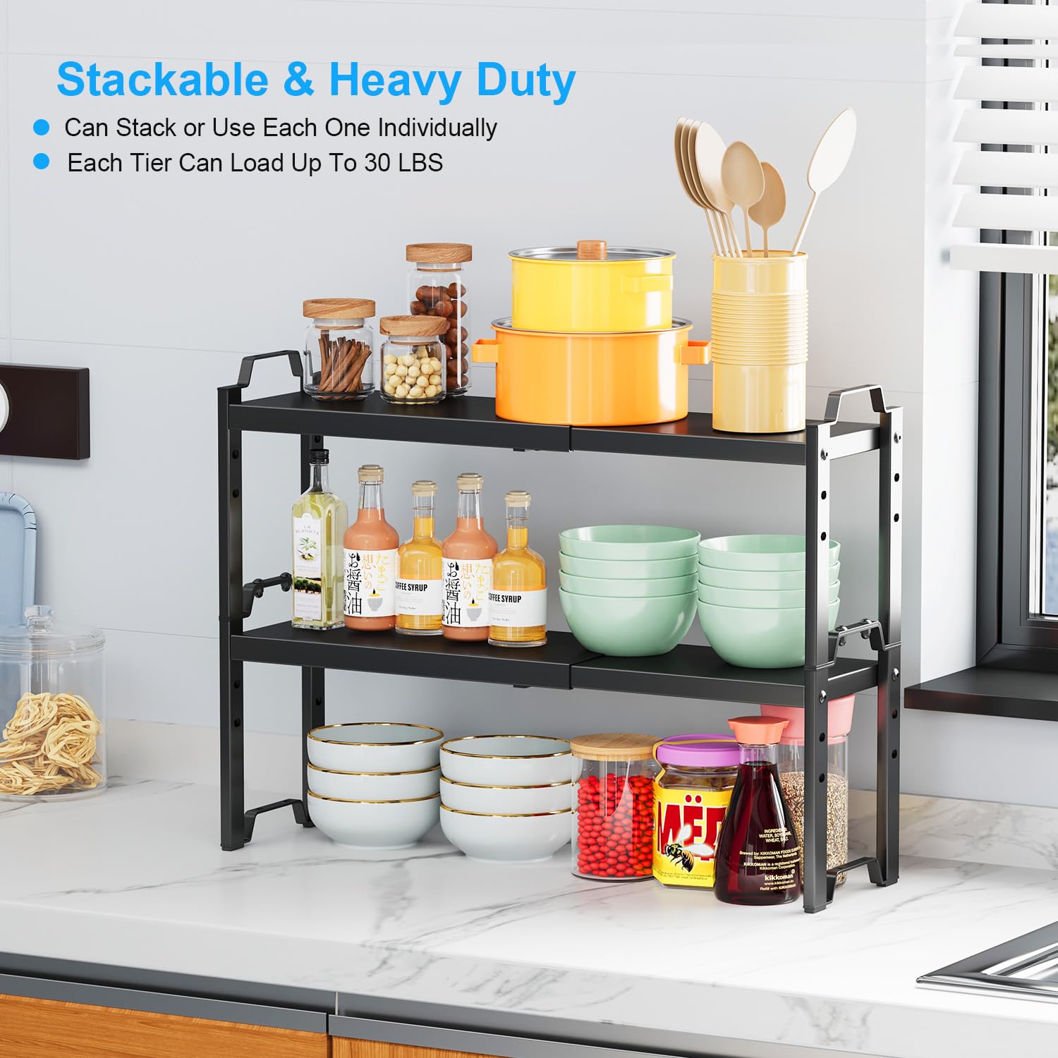 X-cosrack expanded spice rack includes a supporting rod to prevent bending.