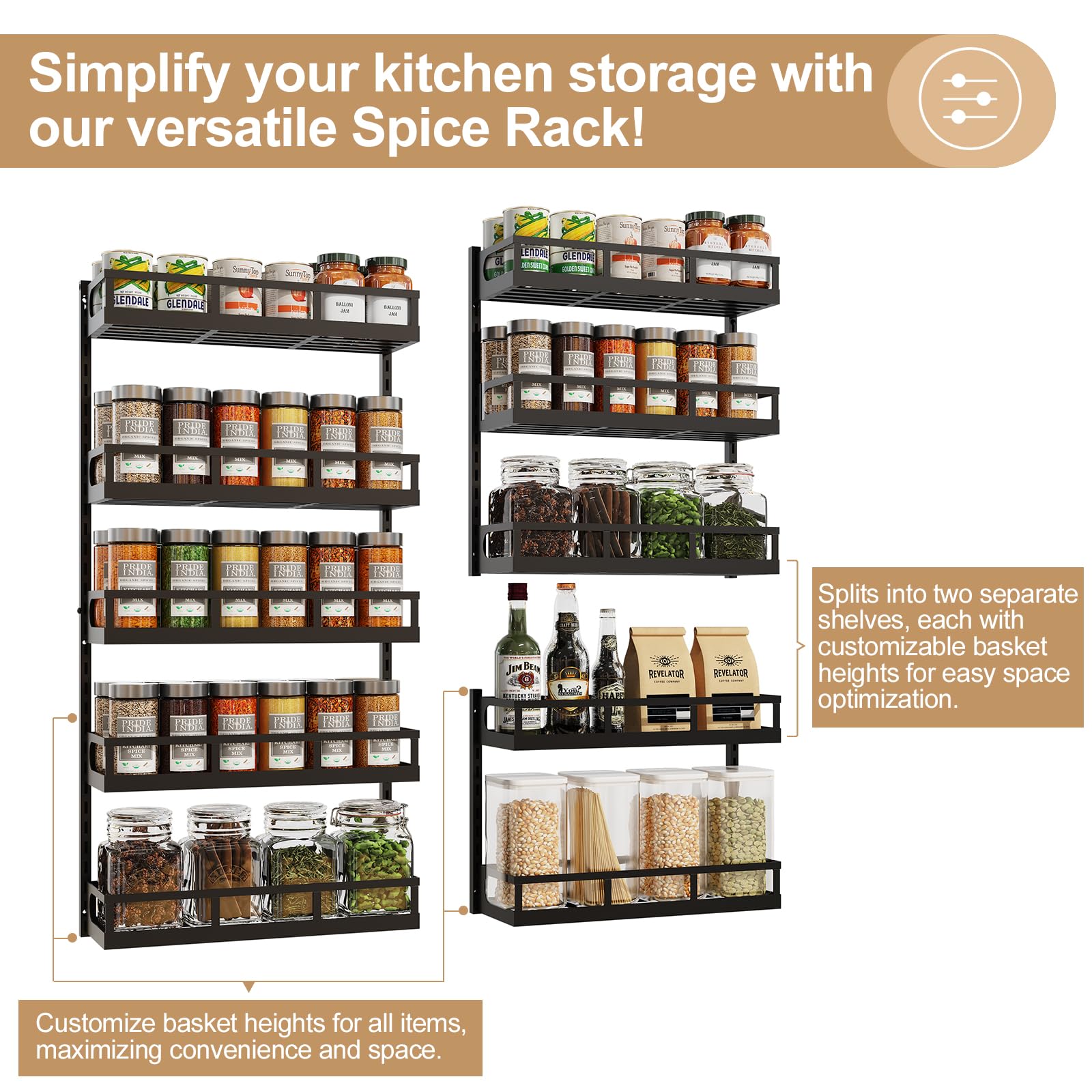 X-cosrack spice rack with convenient hooks for utensils