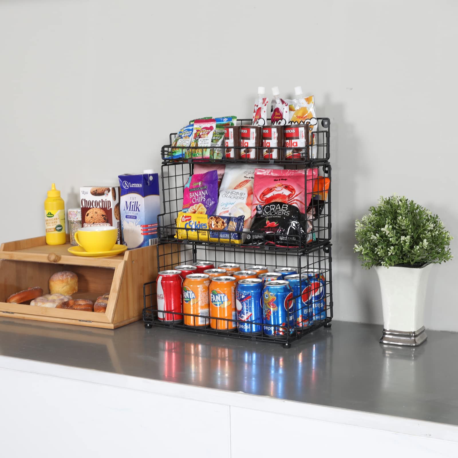 X-cosrack 3-tier basket on countertop demonstrates compact kitchen organization