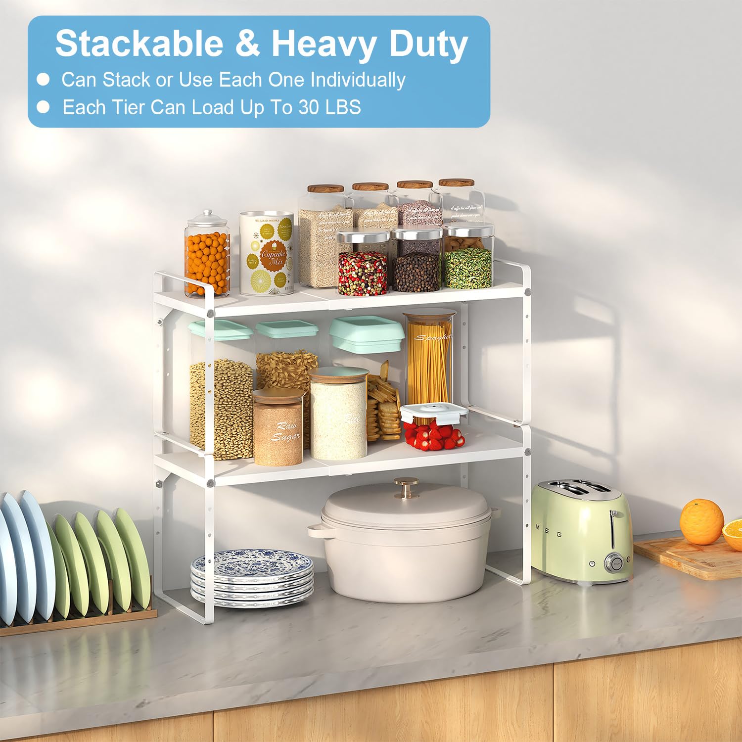 X-cosrack sturdy metal shelf with triangle stiffeners for stability.