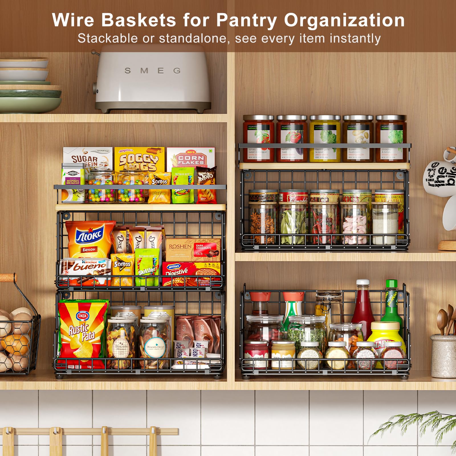 X-cosrack trapezoid wire basket with wall-mount option saves counter space.