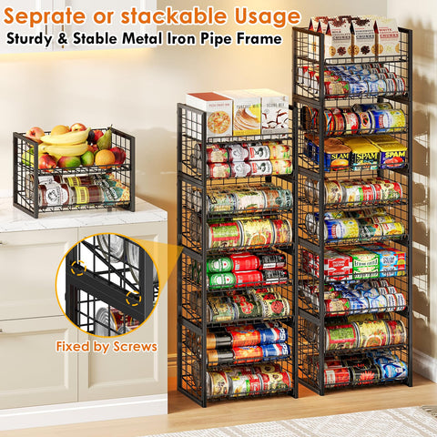 X-cosrack two-tier shelves adjust for different can sizes.