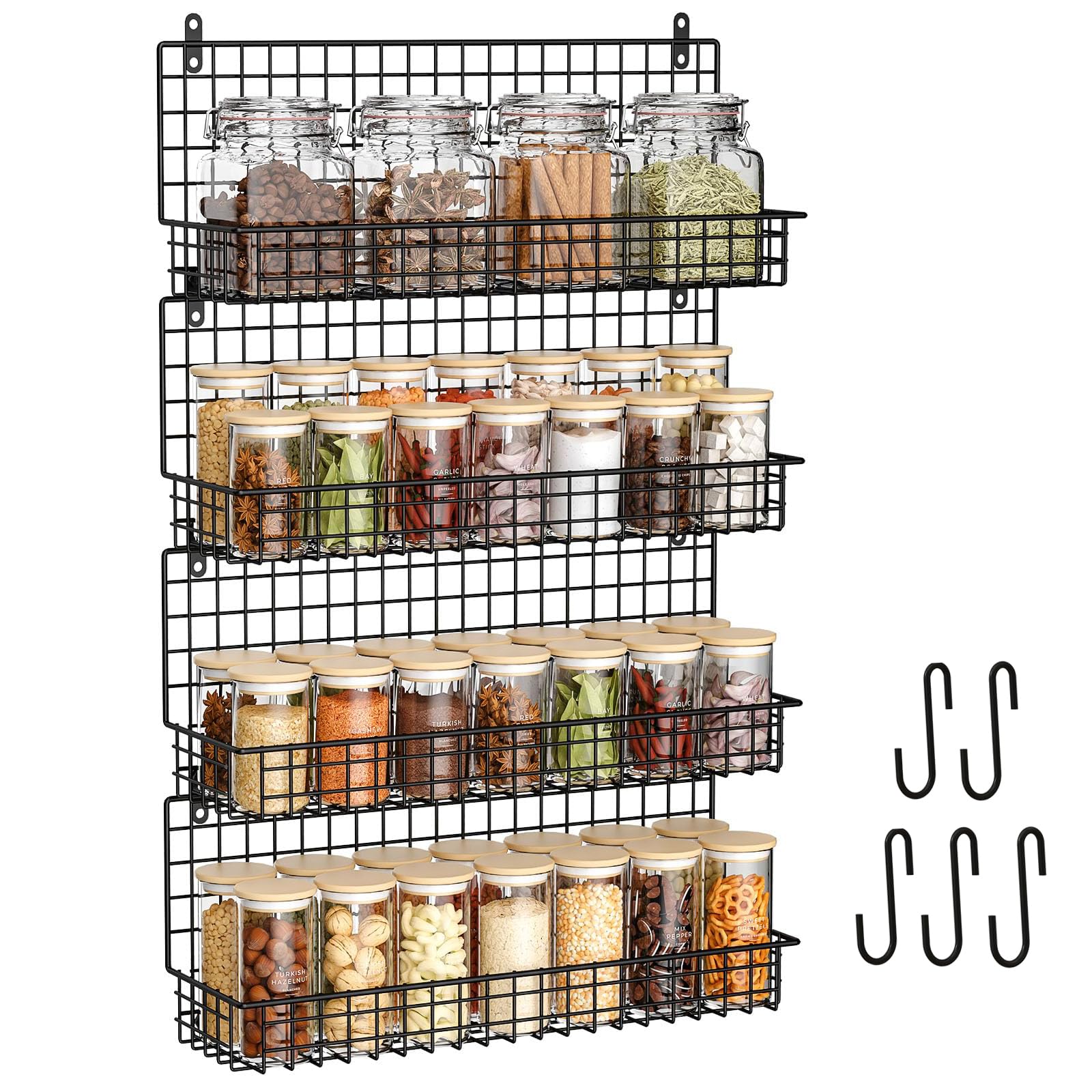 X-cosrack spice rack on wall with 4-tier design for easy access and neat jar organization