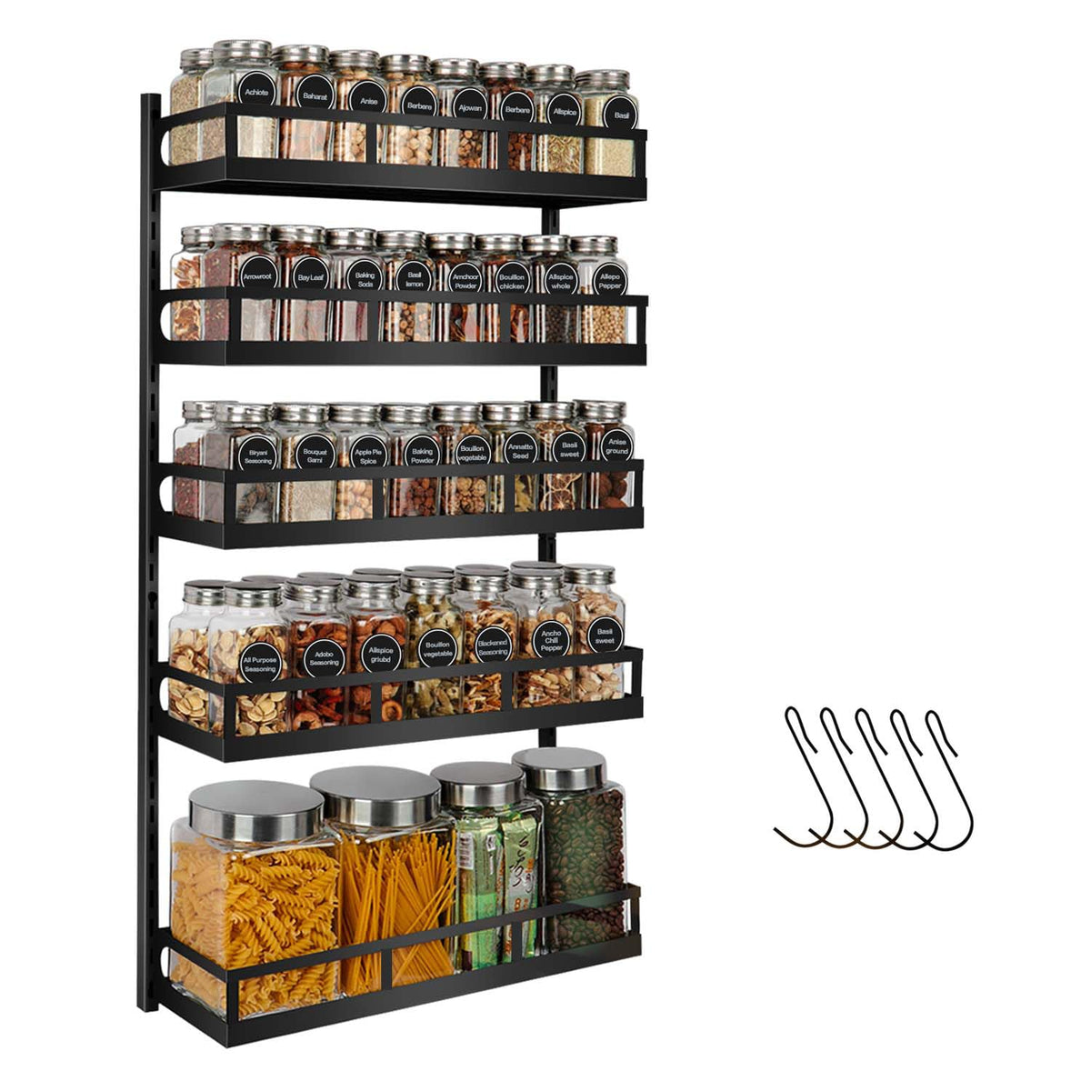 X-cosrack wall-mounted spice rack five-tier for easy access