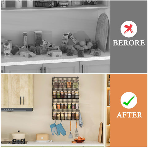 X-cosrack wall-mounted setup keeps pantry items reachable without cabinet clutter