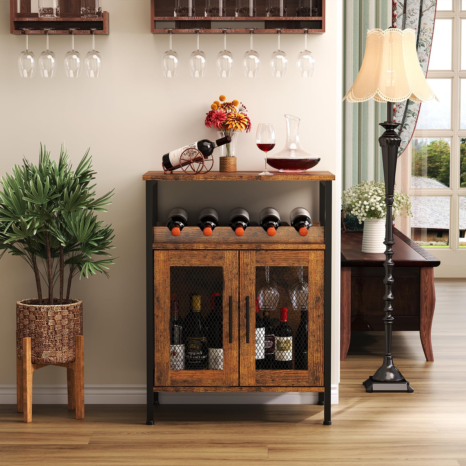 X-cosrack wine bar cabinet mesh door showing display and ventilation