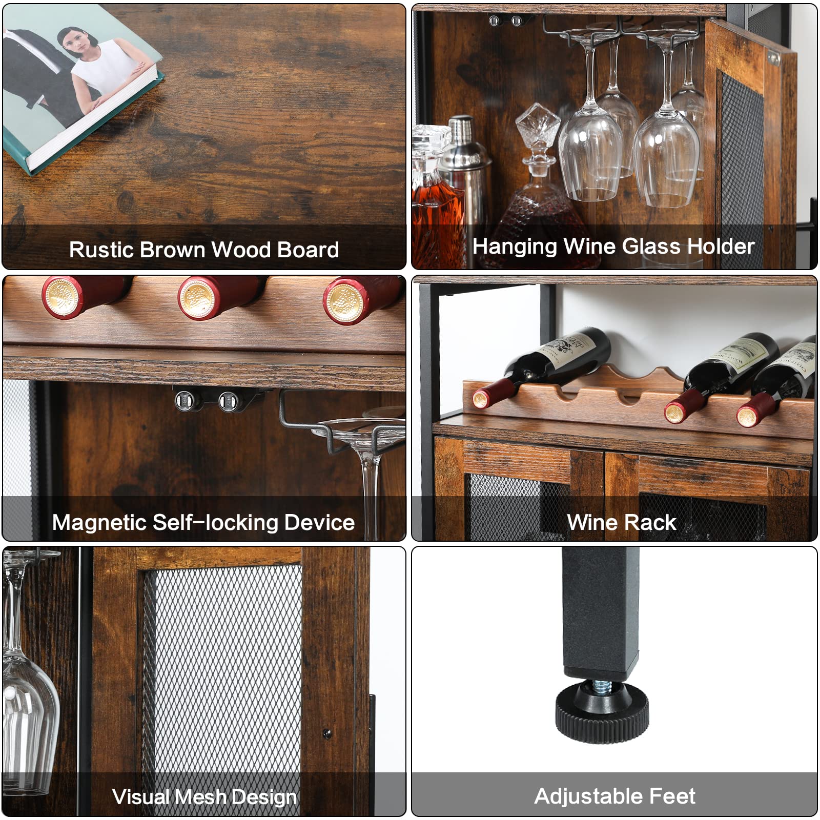 X-cosrack wine bar cabinet sturdy metal frame