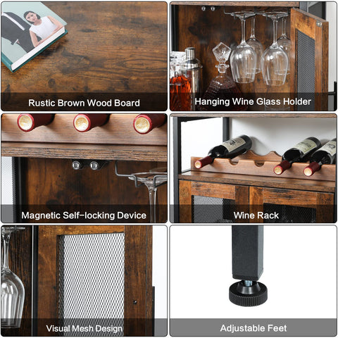 X-cosrack wine bar cabinet sturdy metal frame