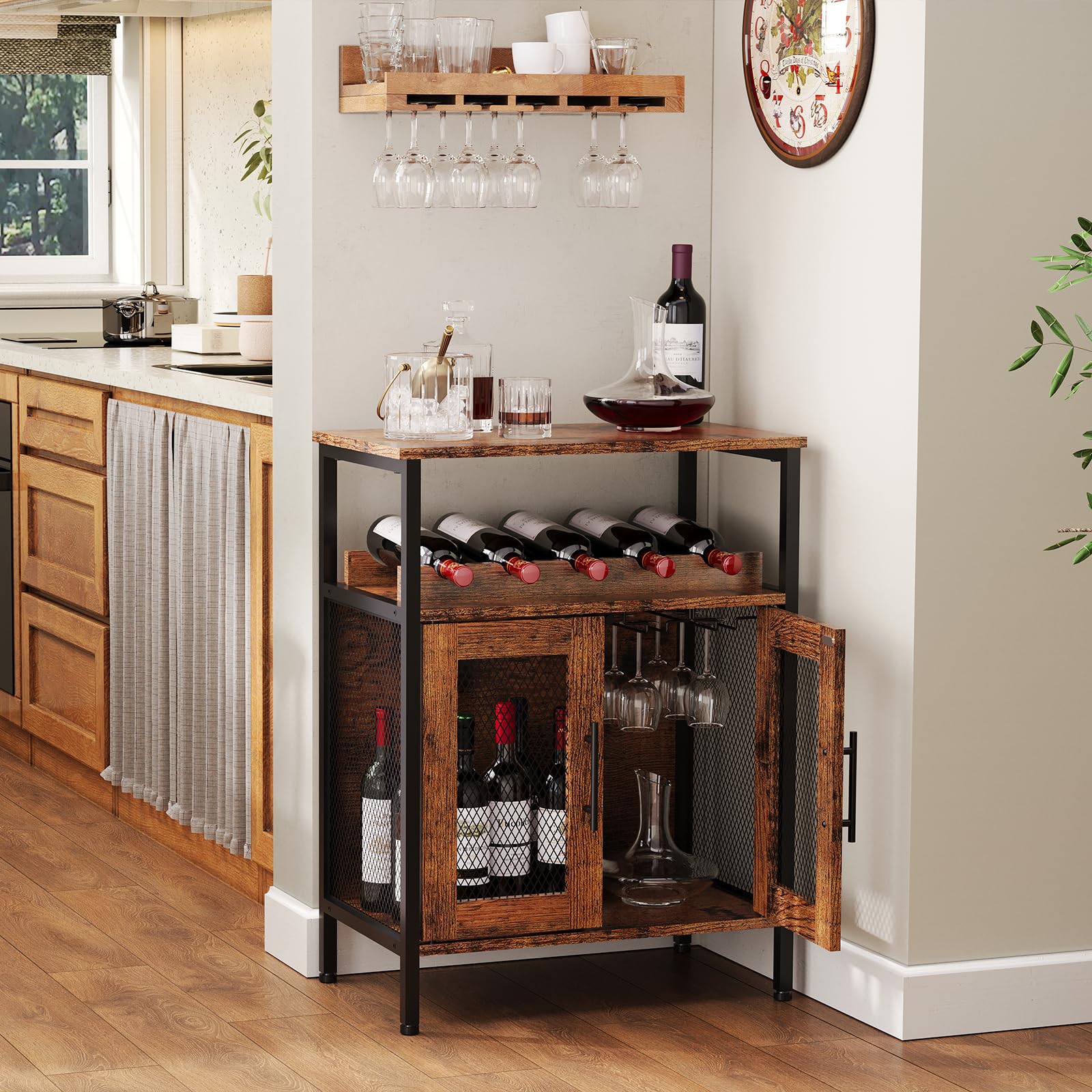 X-cosrack wine bar cabinet rustic brown wood grain finish