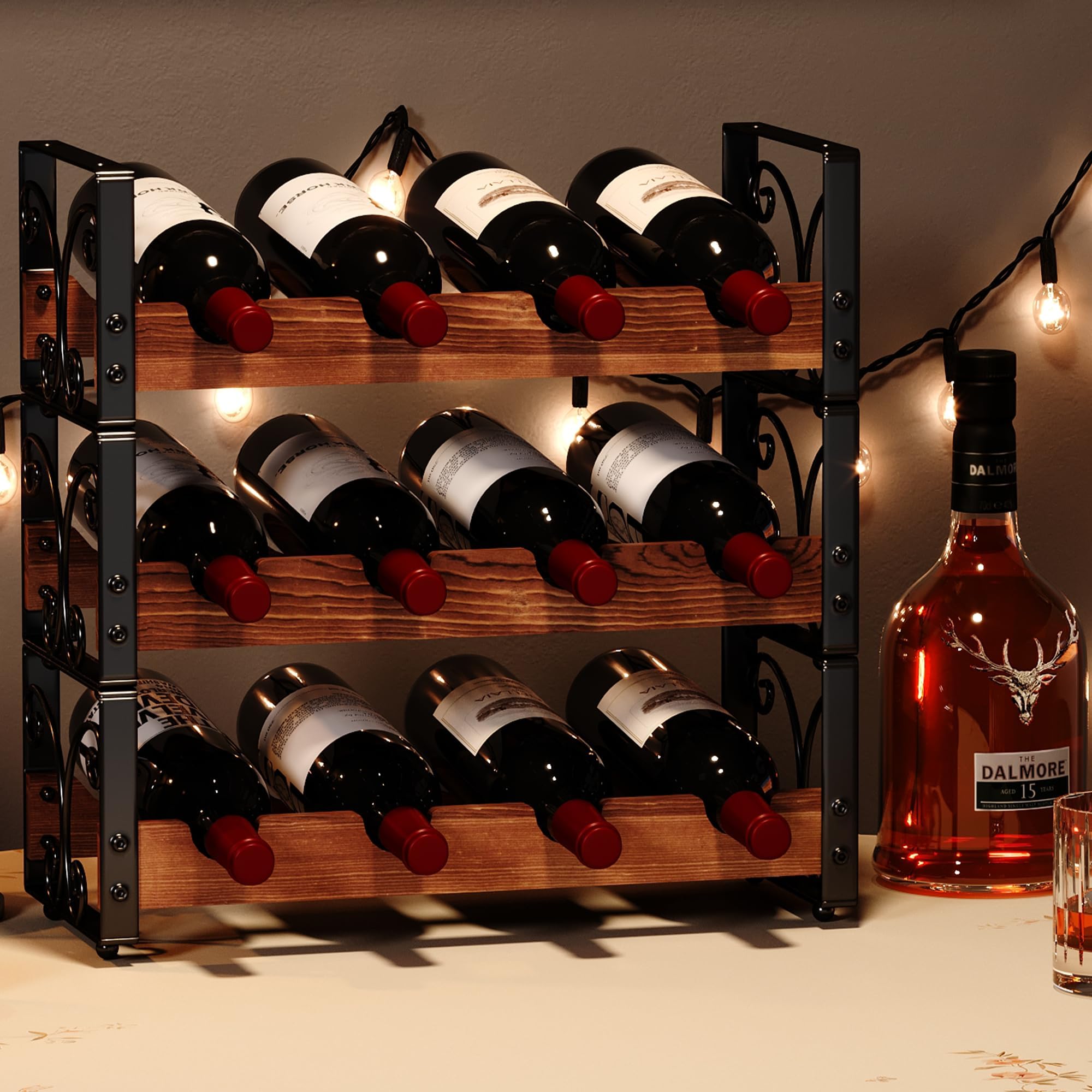 X-cosrack wine rack countertop 3-tier stores 12 bottles securely for easy countertop storage.